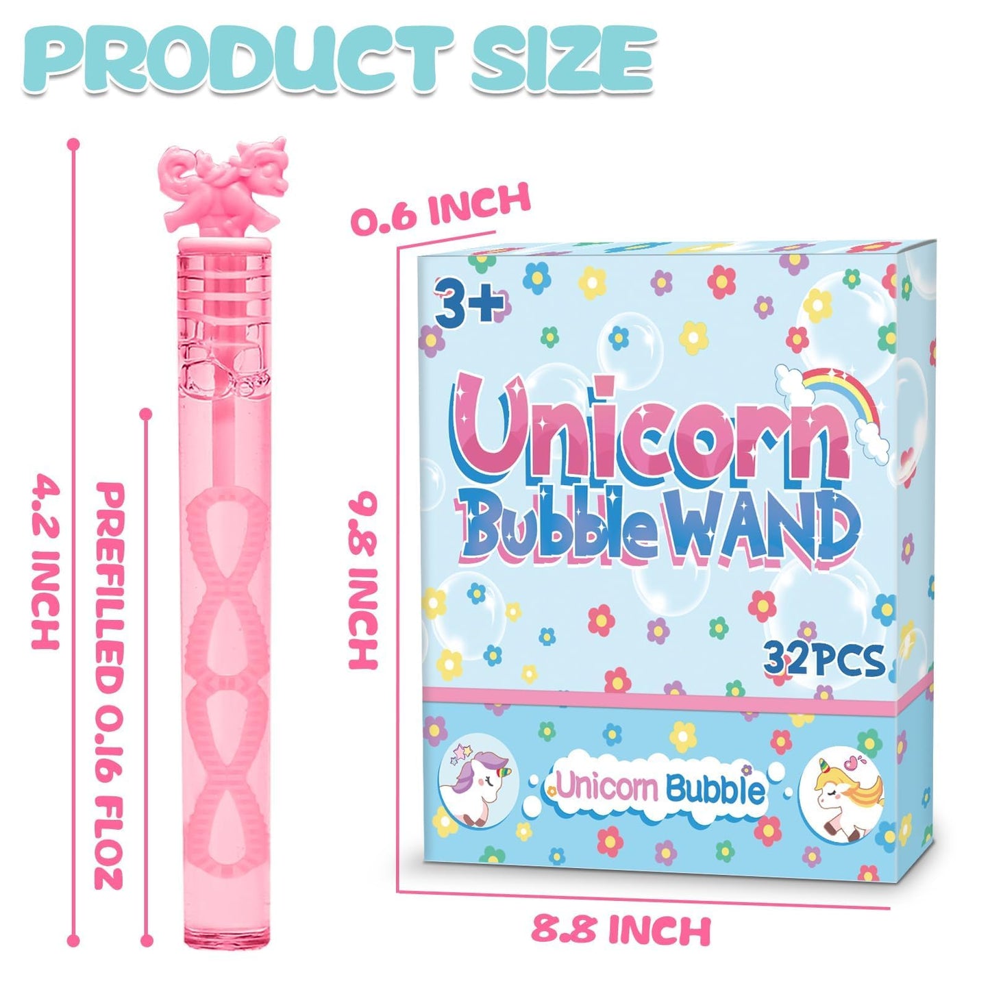 32 Piece Pastel Mini Unicorn Bubble Wand, Party Favors, with Gift Box