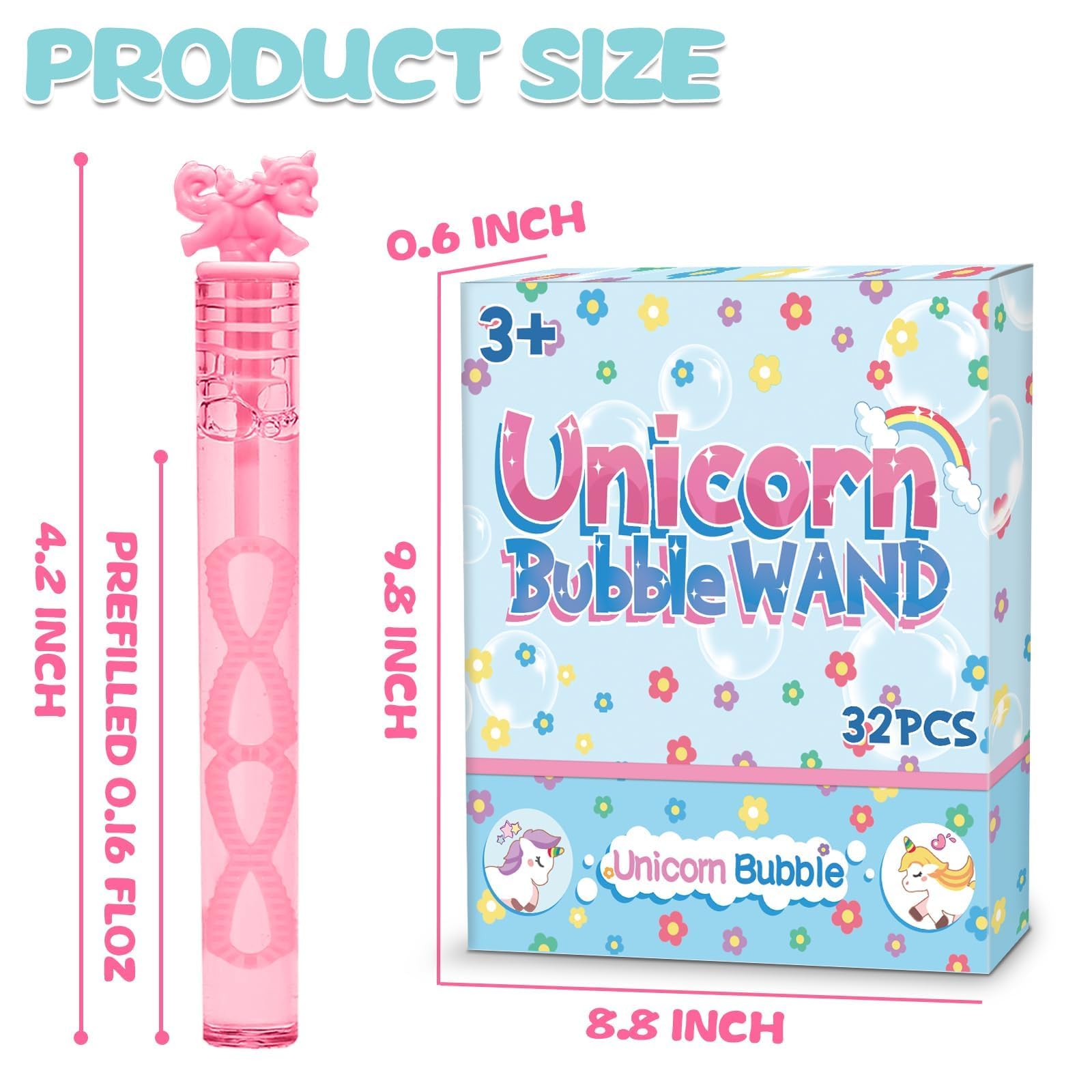 32 Piece Pastel Mini Unicorn Bubble Wand, Party Favors, with Gift Box