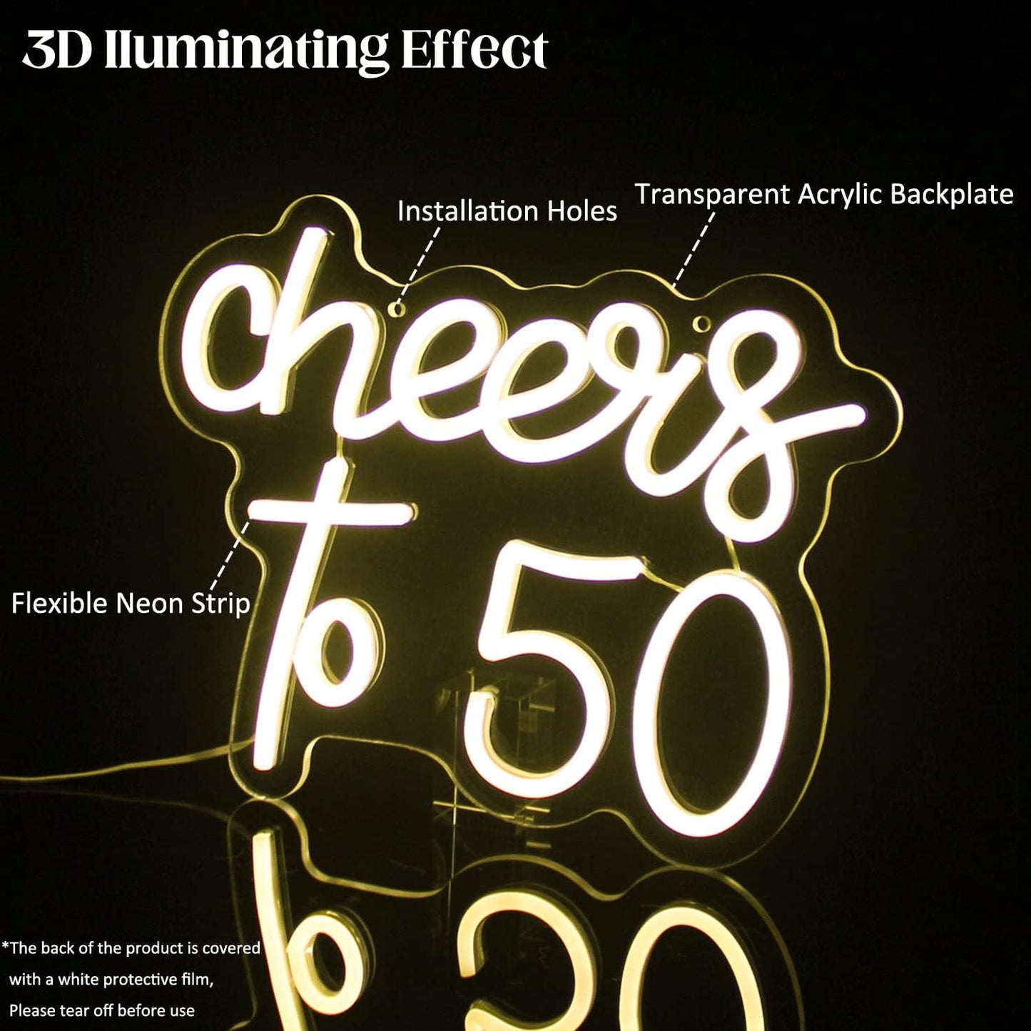 Cheers to 50 Neon Sign Happy 50th Birthday Neon Signs for Wall Decor Warm White LED Neon Light Sign Letter Neon light Cheers to 50 Years Neon Signs for Bedroom Bar Birthday Wedding Party Decor