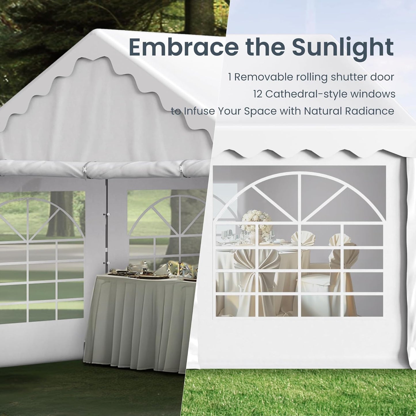 PHI VILLA 40'x20' Outdoor Heavy Duty Party Tent Large Commercial Canopy Wedding Event Shelter with Removable Sidewalls & 7 Storage Bags for Patio Outdoor Garden Events, White