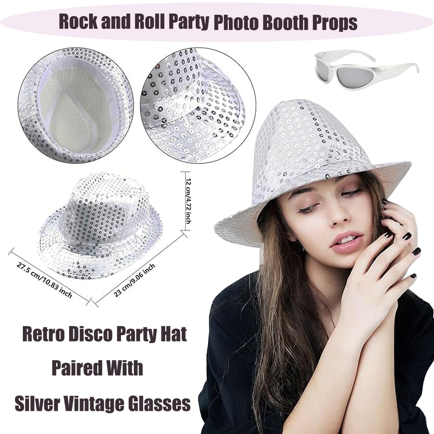 50 Pcs Rock Party Photo Booth Props Set for Adults, Funny Rock Star Party Sunglasses, Hats, Wigs