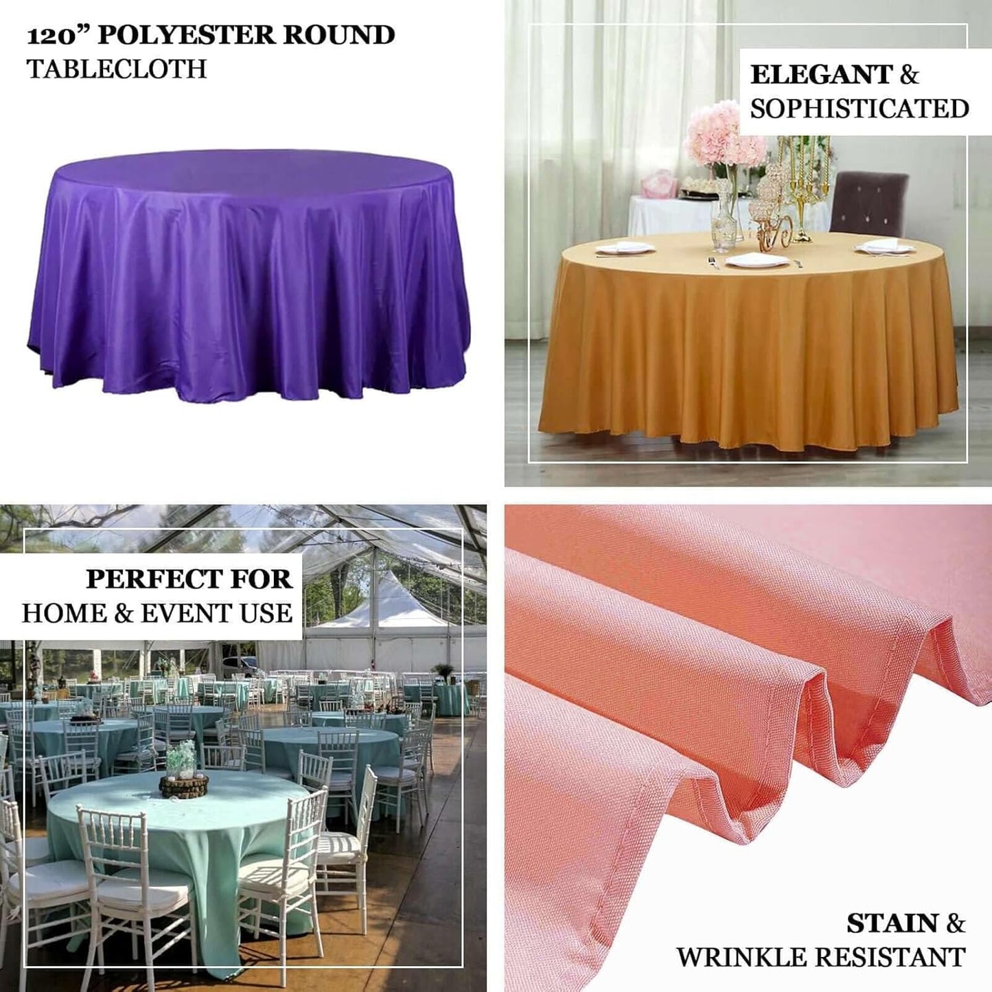 Efavormart Round Tablecloth, 120 Inch Stain & Wrinkle Resistant Washable Table Cloth, Decorative Polyester Fabric Table Cover for Banquet, Wedding, Dining - Lime Green