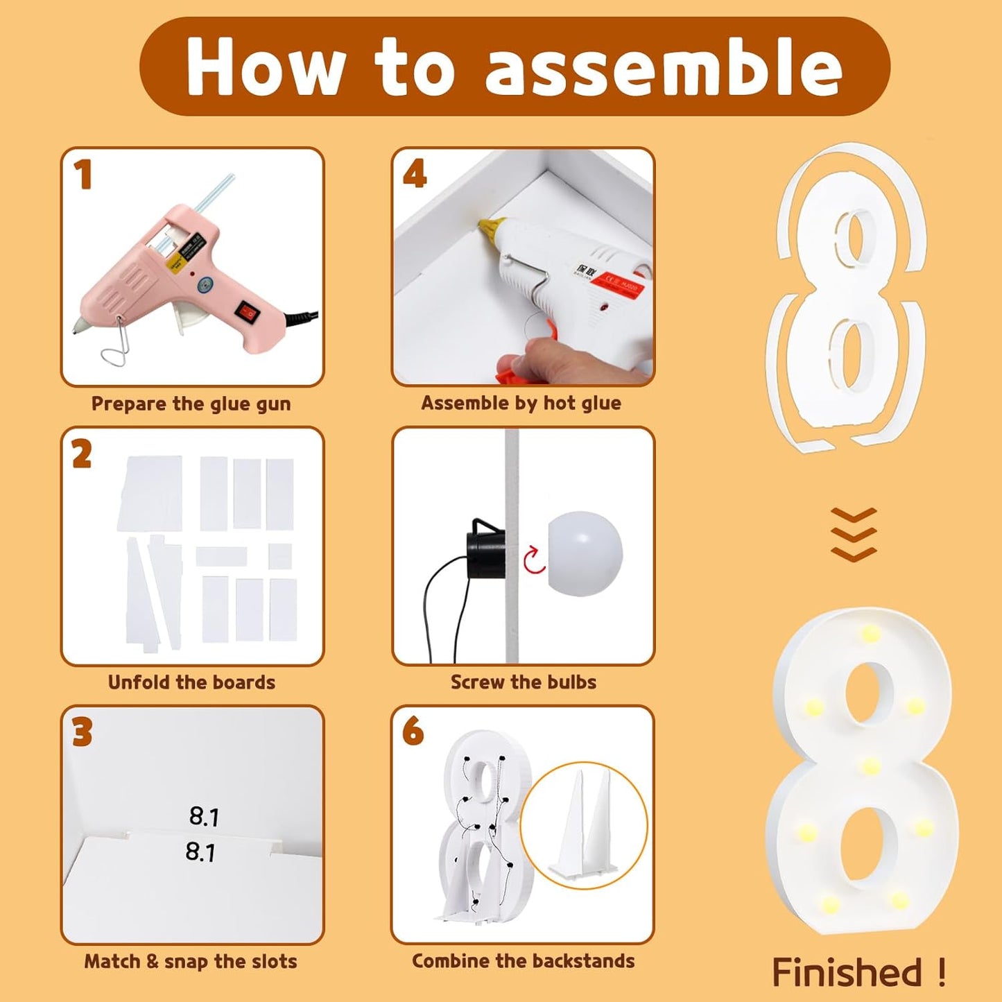 imprsv Marquee Light Up Numbers, Mosaic 3FT Marquee Numbers for 18th 80th Birthday Decorations Anniversary Party Decor, Large 8 for Party Decorations (Need to Assemble)