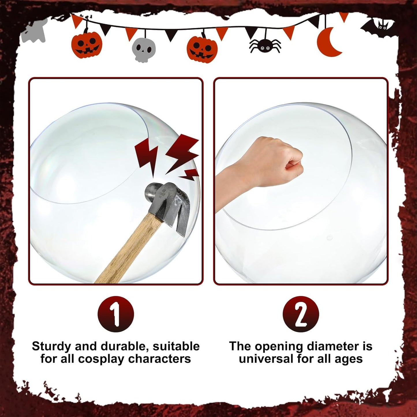 Halloween 14" Clear Acrylic Globe Decoration costume Set for Haunted House with 8.6" Neckless Opening with Blue String Lights 9.8ft Smooth Textured for Halloween