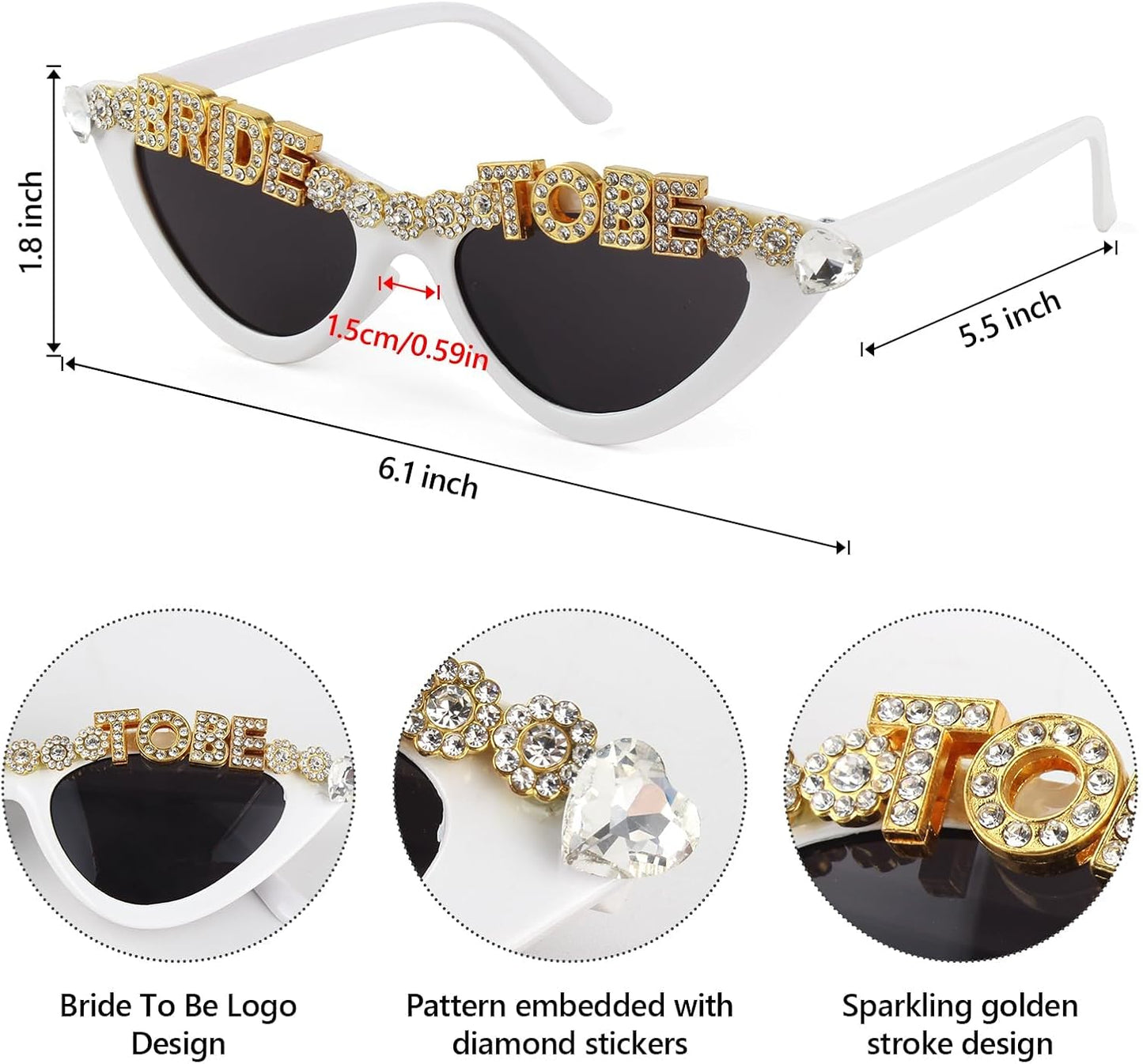 Bride Veil Bachelorette Party Accessories & Bride Sunglasses, Bridal Veils for Women Wedding, Short Wedding Veil - for Bride To Be Decorations, Bridal Shower Gift, Engagement Party Supplies, Wedding