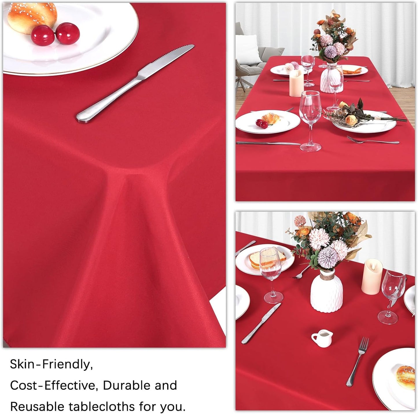 8 Pack Red Tablecloth 60 x 102 Inch Rectangular Tablecloths for 6 Foot Rectangle Tables, Wrinkle Resistant Red Table Cloth Washable Polyester Fabric Table Covers for Buffet Wedding Party Banquet