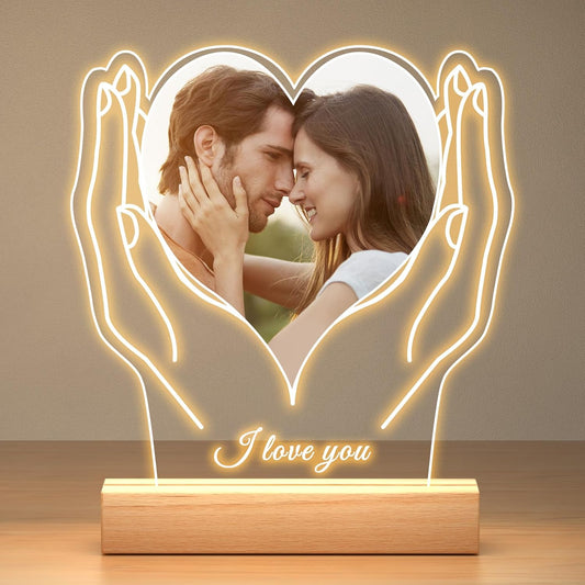 Personalized Picture Frame with Photo, Customized Photo Frame with Night Light, Custom Picture Frames, Personalized Anniversary Birthday Gifts for Women Men Her Him Girlfriend Boyfriend Couples