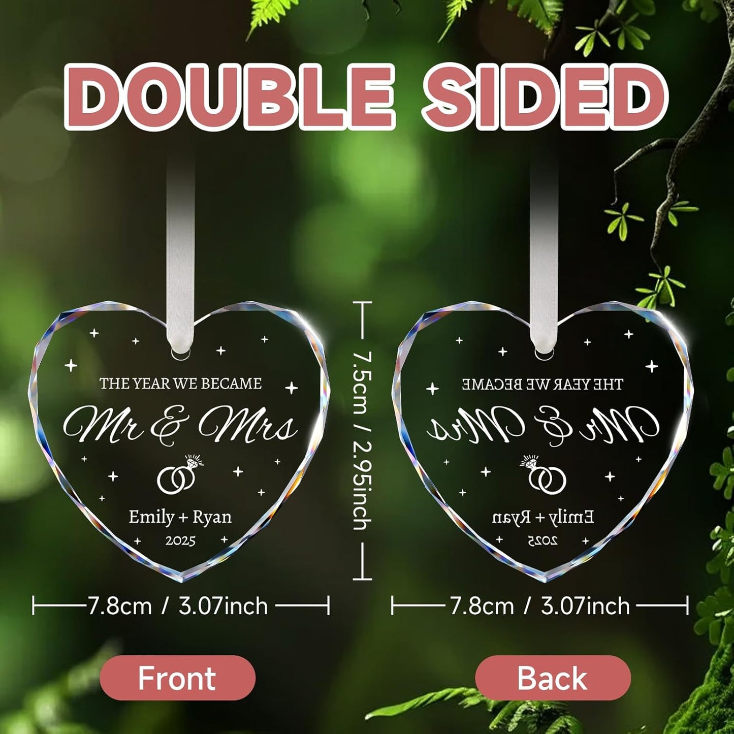 Personalized Wedding Gifts - Mr and Mrs Ornament 2025 - Bridal Shower Gifts, Just Married Gift for Bride, Newlywed, Couple, Her - Crystal First Christmas Married Ornament 2025