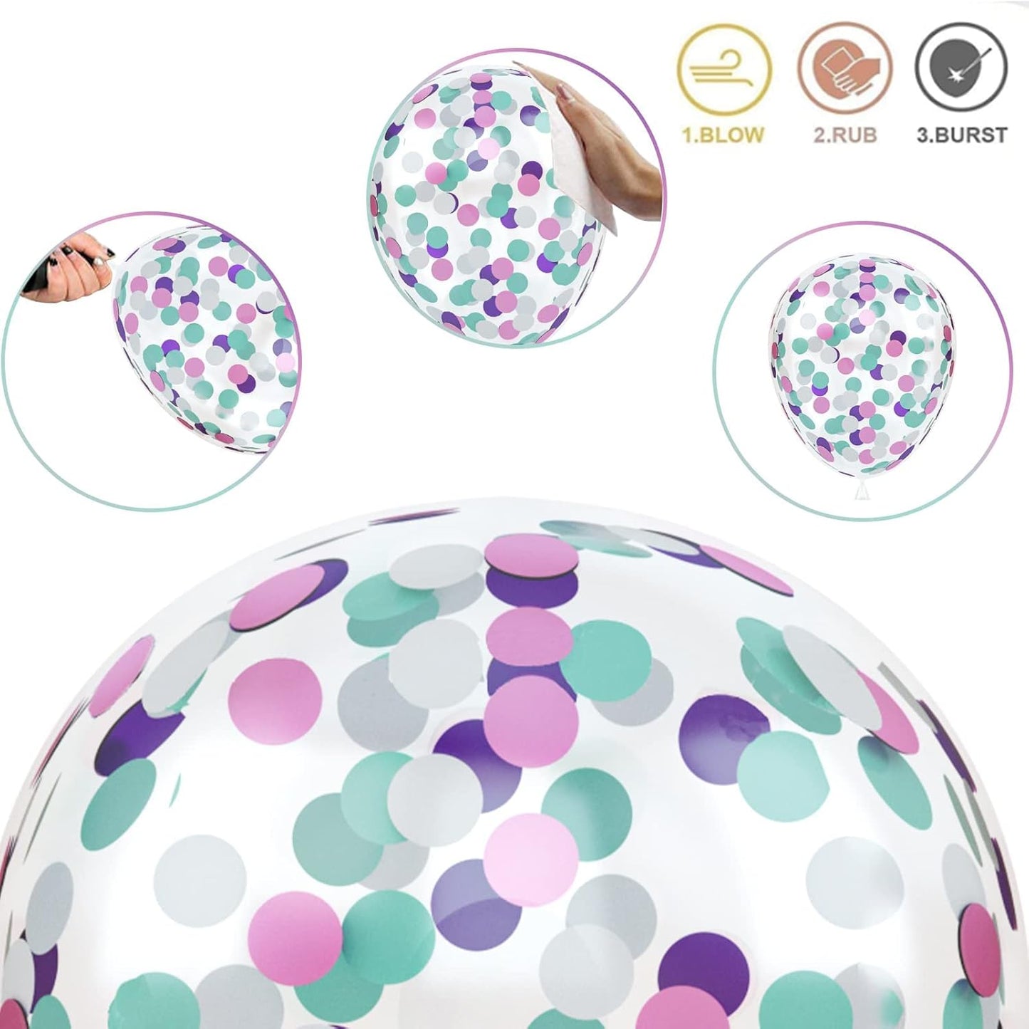 Mermaid Party Balloons 55 Pack, 12 Inch Metallic Purple Teal Blue Turquoise Green White Confetti Latex Helium Balloons Set for Kids Girls Baby Shower Mermaid Theme Birthday Party Decorations Supplies