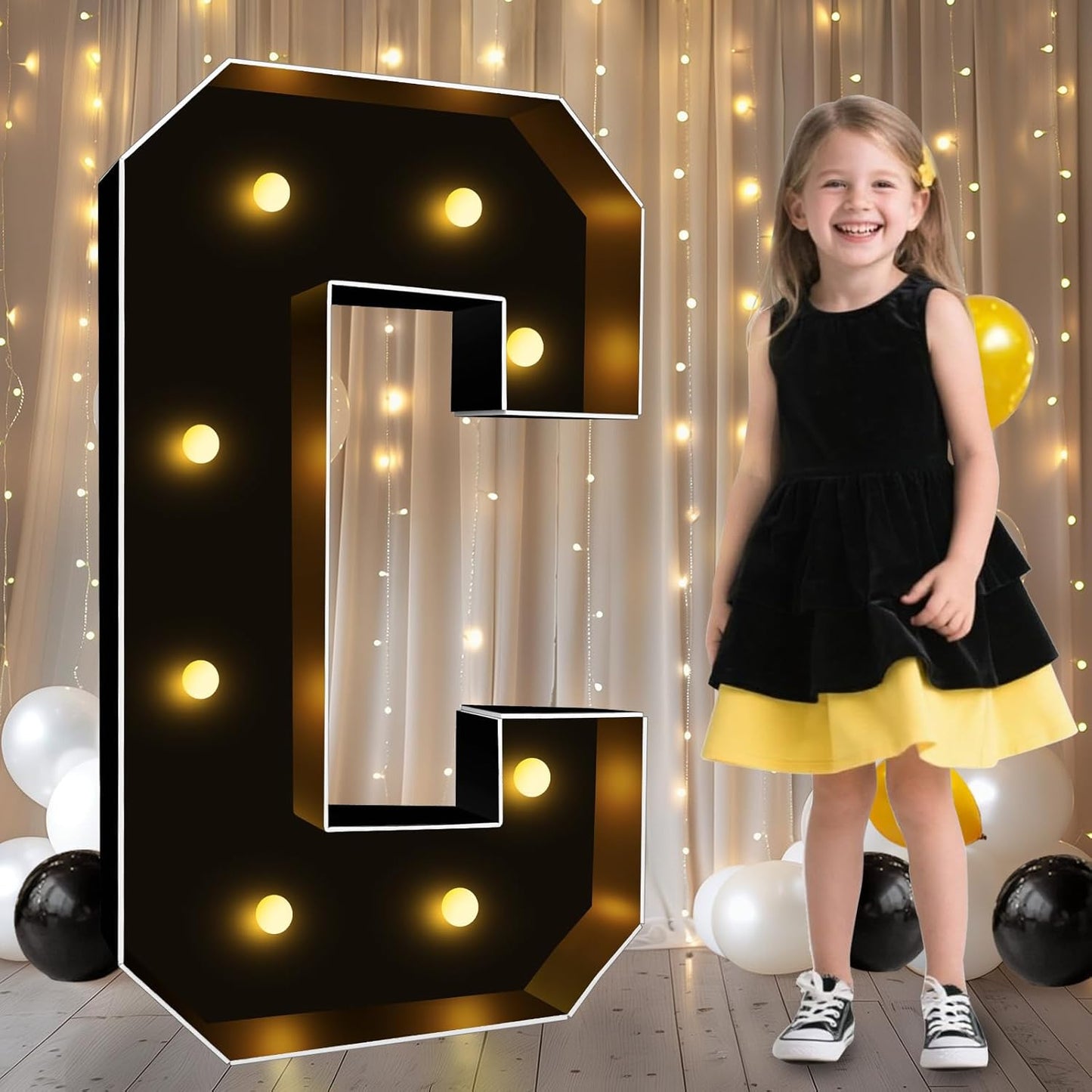 Pooqla 3FT Marquee Light Up Letters, Black LED Party Decor Large Marquee Letters 3 Feet Tall, Giant Mosaic Letter for Birthday Graduation Anniversary Wedding Decoration, Letter C