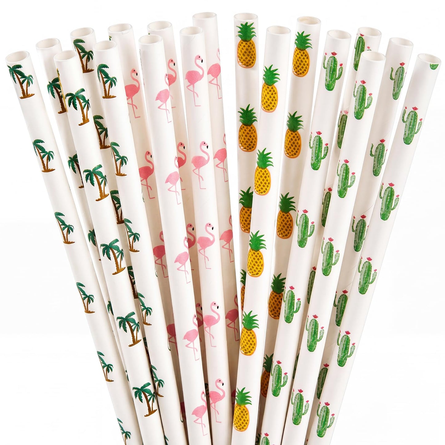 ALINK 100 Pack Tropical Paper Straws - 7.75" Biodegradable Hawaii Party Straws with Flamingo