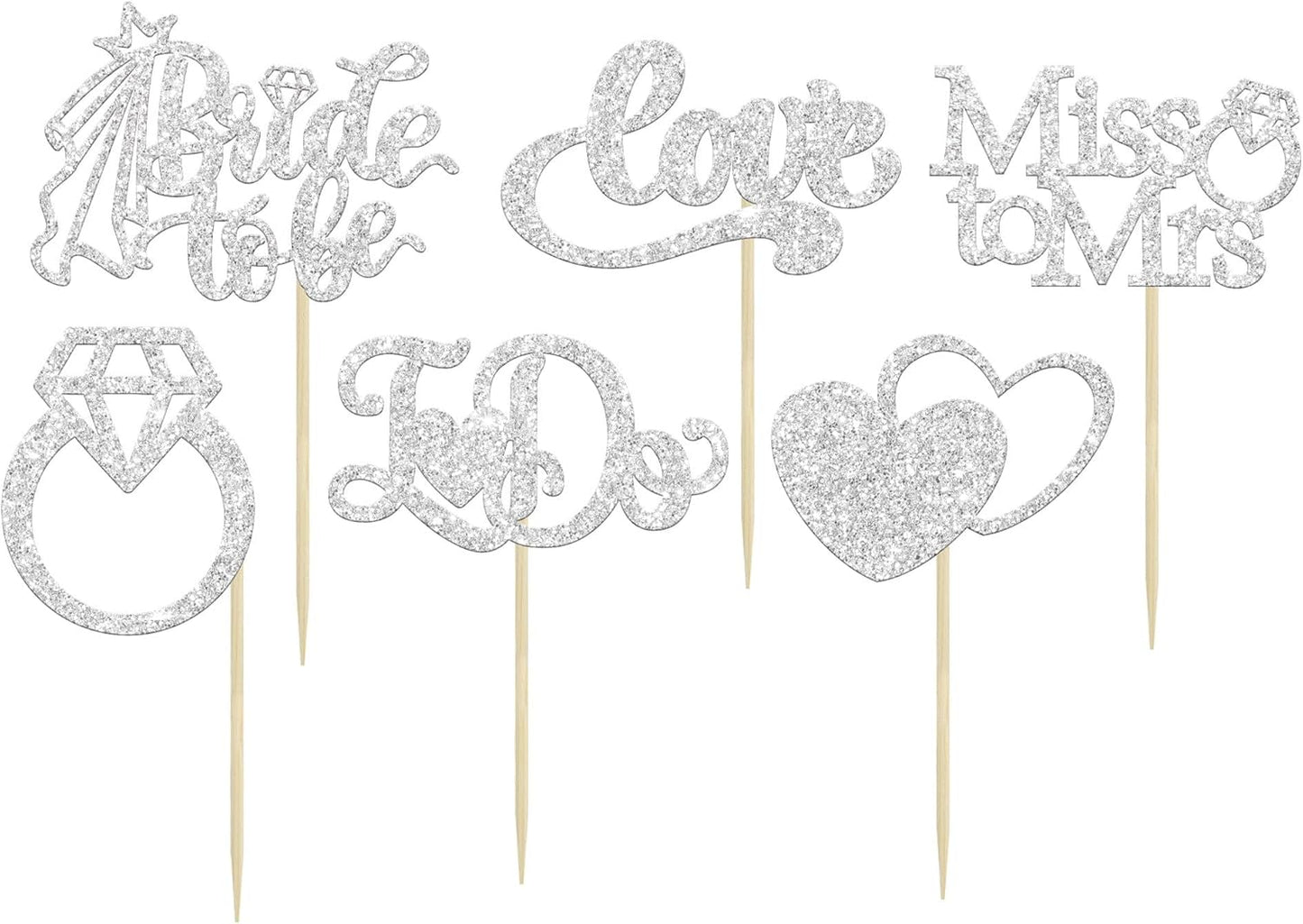 Gyufise 24Pcs Bride to Be Cupcake Toppers Silver Glitter I Do Love Heart Ring Miss To Mrs Cupcake Picks Bridal Shower Cake Decorations for Wedding Engagement Bachelorette Party Supplies