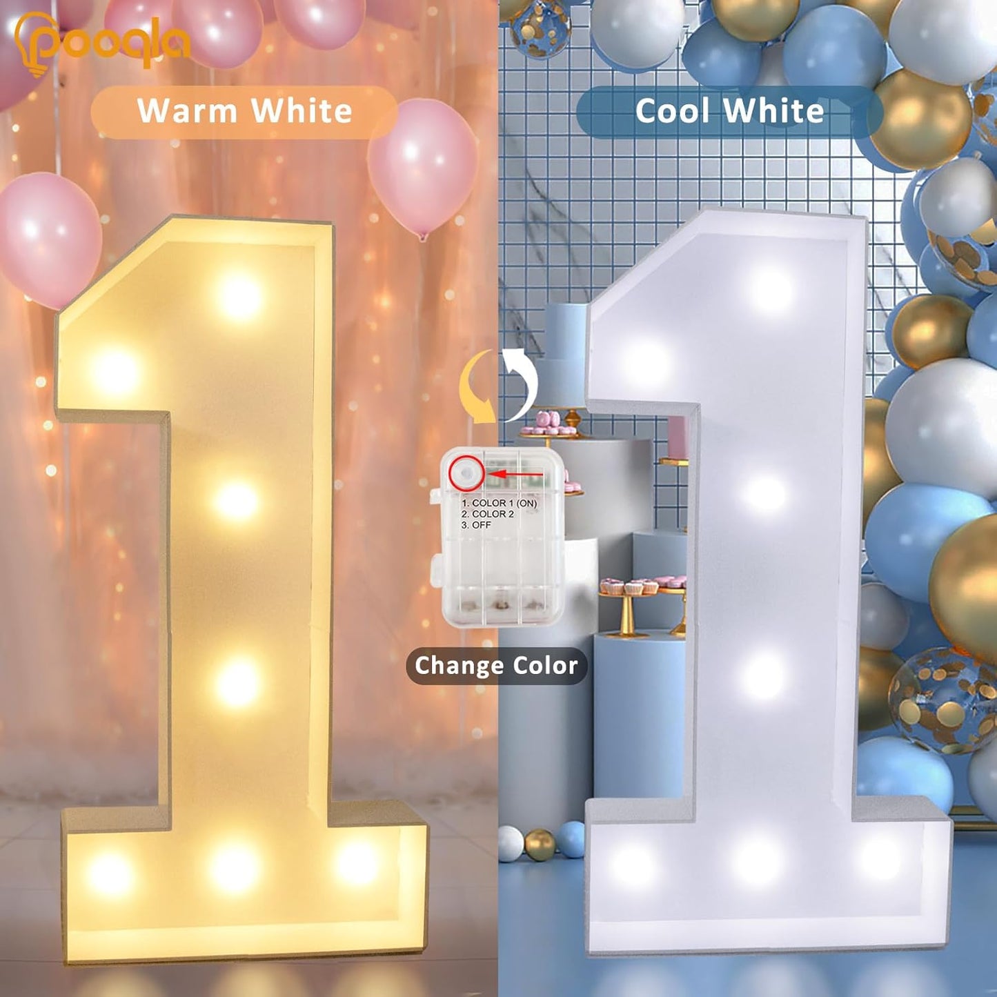 Pooqla 3FT Light Up Marquee Numbers, LED Large Lighted Marquee Numbers for Party Decoration, Giant Mosaic Number for Balloon 3rd 13th 30th Birthday Decoration, LED Light Up 3