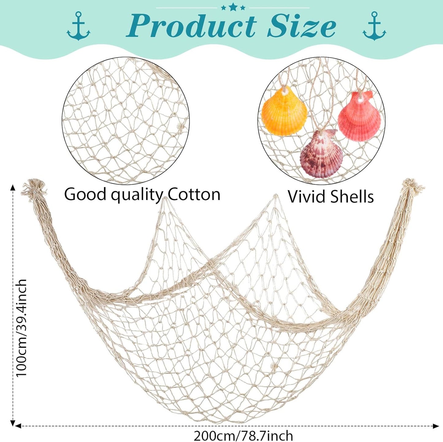 11 Pcs Wooden Nautical Wall Decor Fishing Net Decorations, Include Decorative Fishing Net, Ship Wheel, Fish Skeleton, Life Ring, Anchor, Starfish Beach Decor for Mediterranean Party (Wood Color)