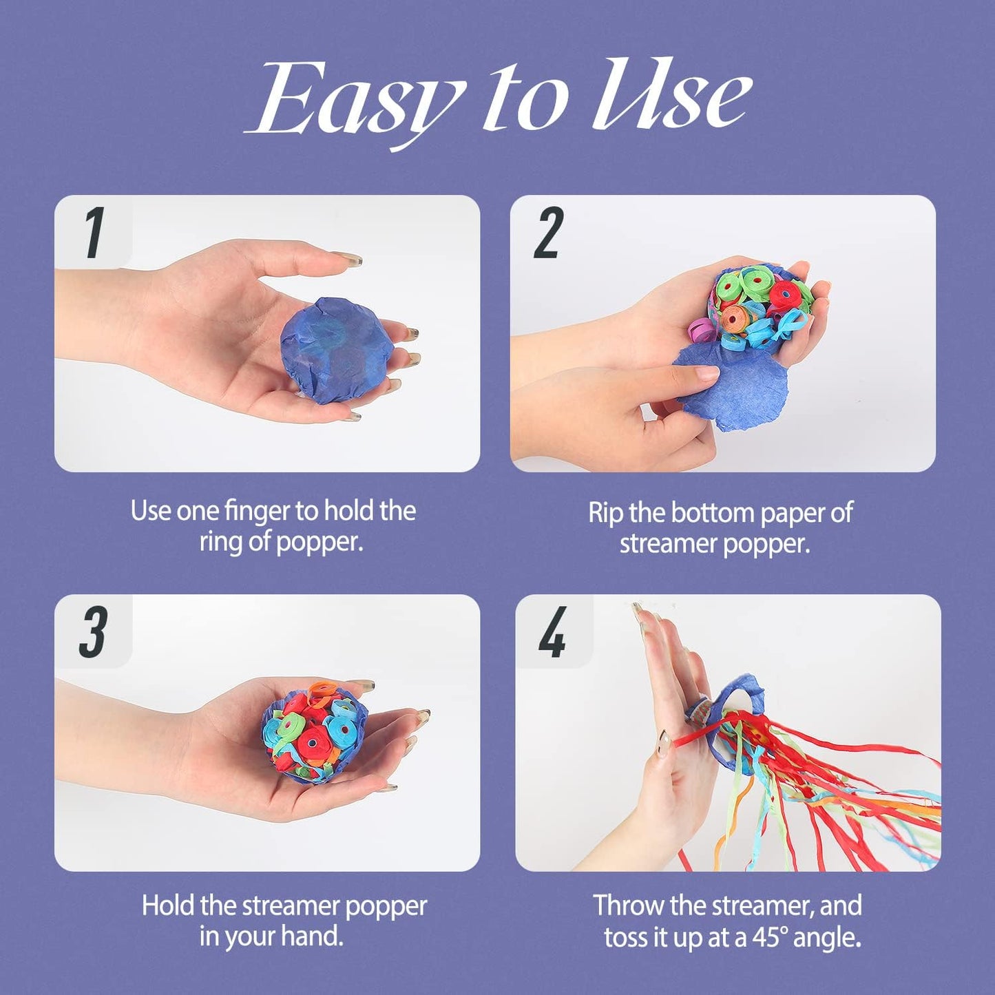 BATTIFE 40Pack Streamers Poppers - Colorful Hand Throw Confetti Poppers, No Mess Paper Crackers for Birthday Wedding Party Celebrations