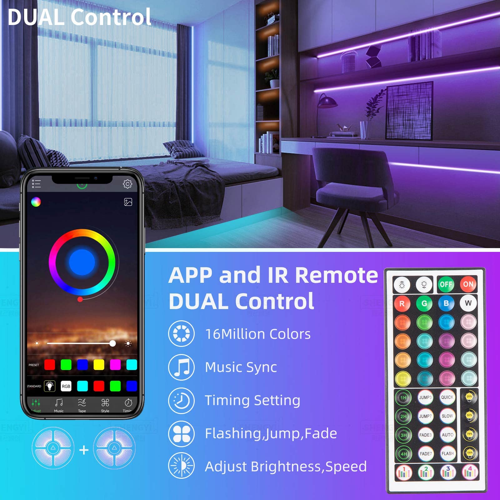 KSIPZE 100ft Led Strip Lights RGB Music Sync Color Changing Led Lights with Smart App Control