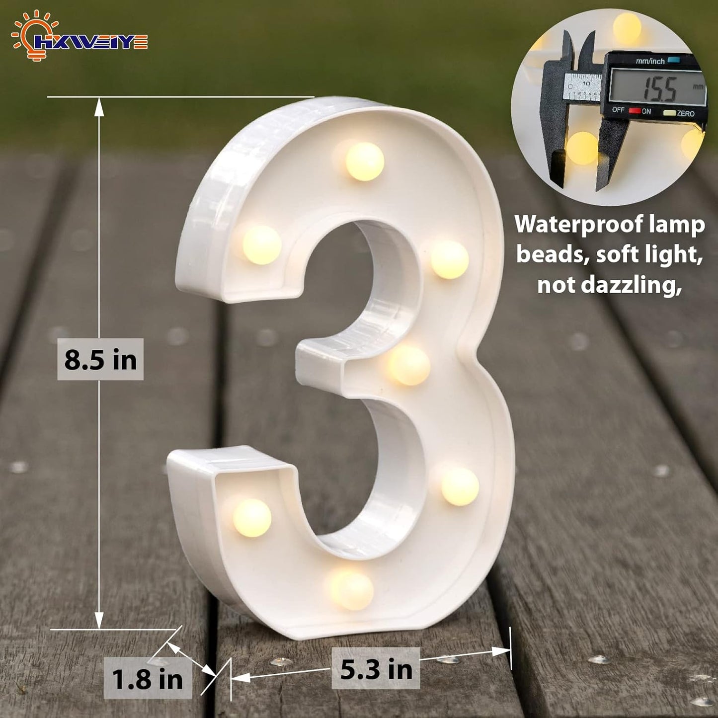 HXWEIYE Light Up Numbers-3, LED Marquee Number Lights Sign 26 Alphabet and 10 Number for Party Bar Birthday, Light Up Letters Battery Powered Warm White Christmas Decoration Numbers Lights