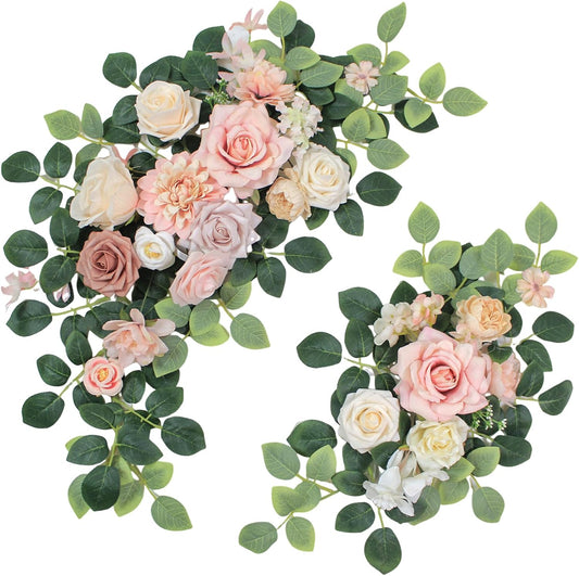 Pack of 2 Artificial Flowers for Backdrop Decoration, Wedding Arch Flowers,Reception Welcome Sign, Eucalyptus Garland, Suited to Aisle Decor and Wedding Arches(Champagne Pink)