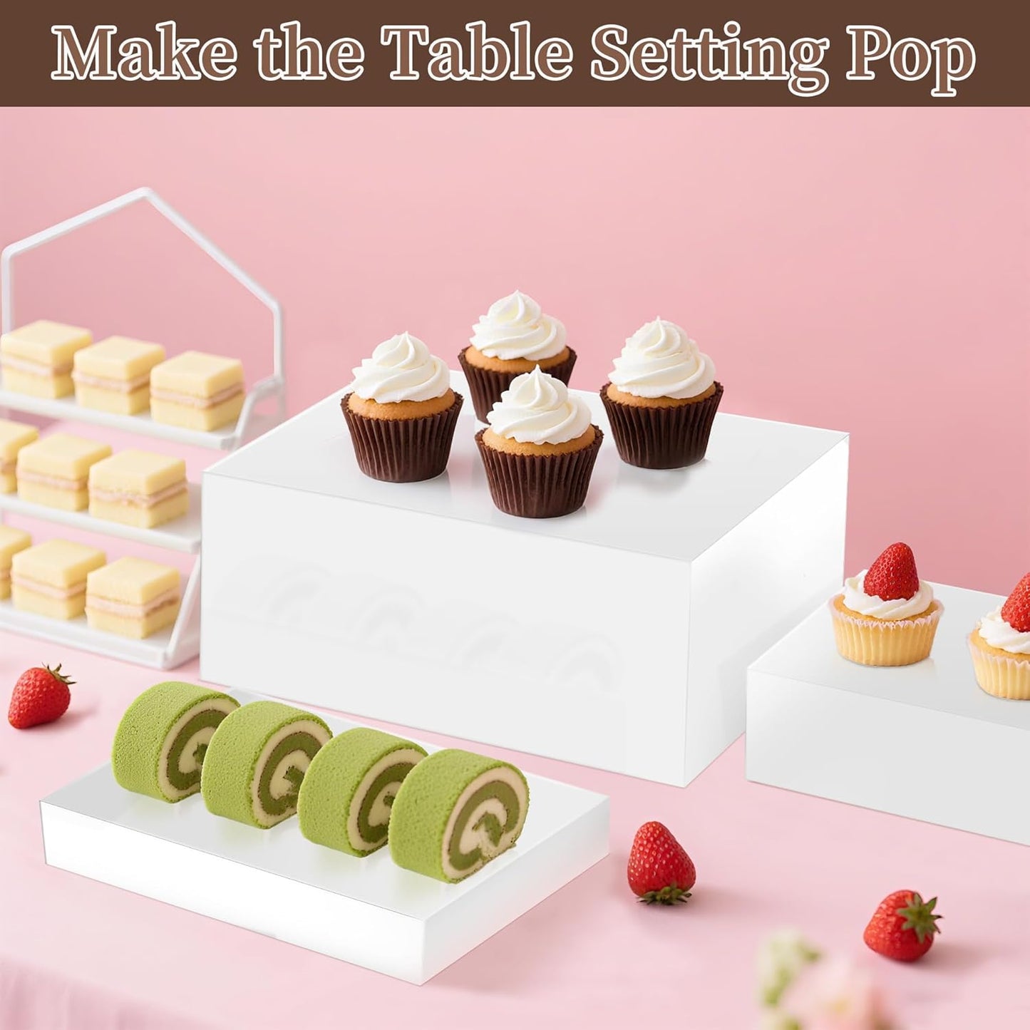 Extra Large Buffet Risers Set, 10" 12" 14" White Acrylic Food Risers for Buffet Table, Display Stand Shelf with Hollow Bottoms for Catering Dessert Collectibles Jewelry Figures Show (White)