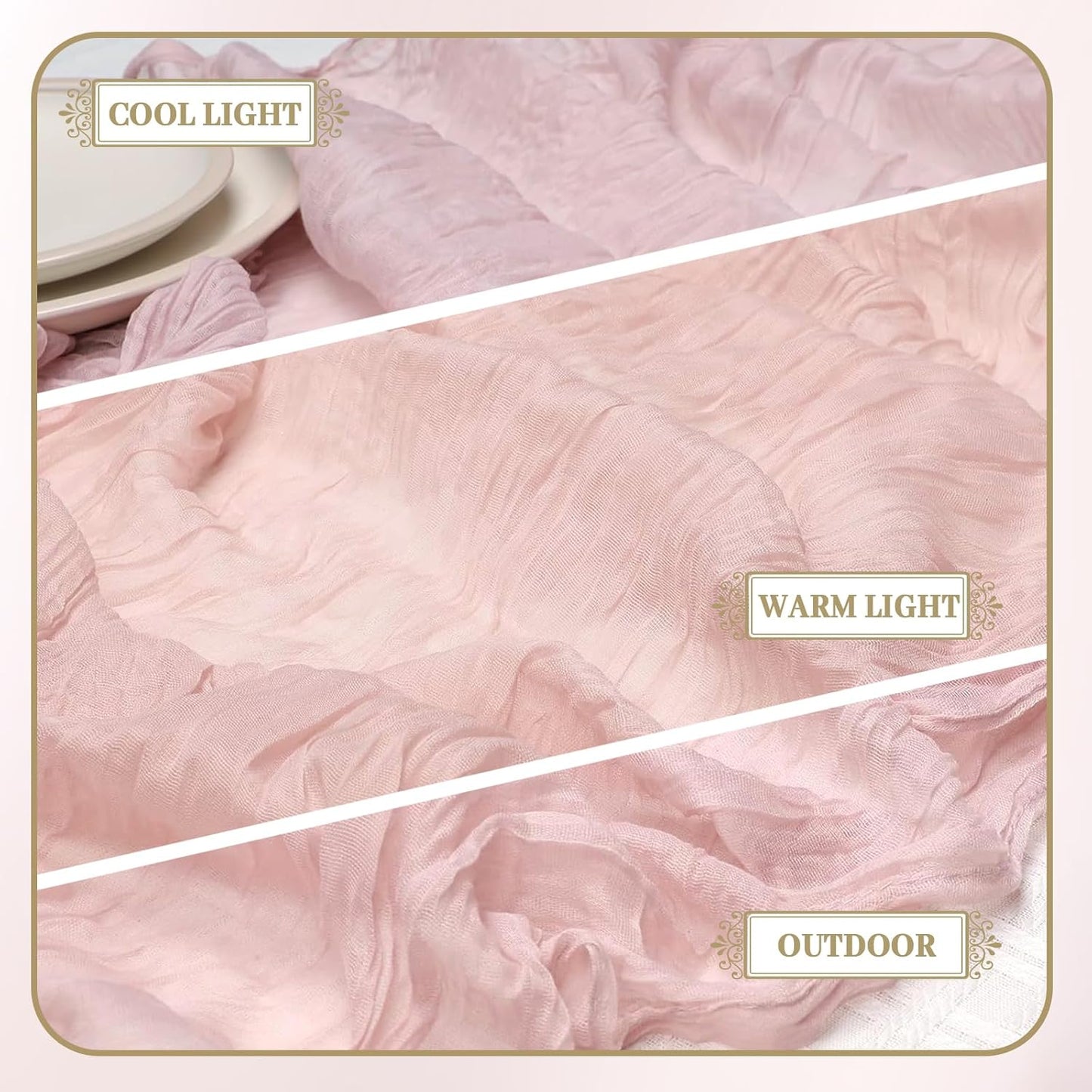 Le courant 6pcs 10Ft Cheesecloth Table Runner, Rustic Boho Gauze Cheese Cloth Runner Table Runner for Weddings Bridal Baby Shower Birthday Holiday Parties Home Decor, Dusty Pink