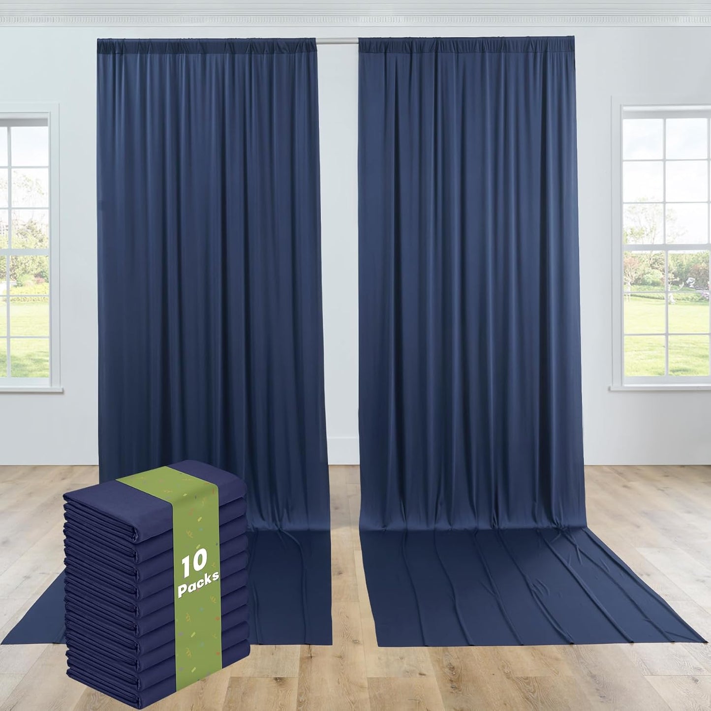 PartyVillage 50ft×15ft Navy Blue Backdrop Curtain for Wedding Parties, 10 Panels Wrinkle Free 15 FT Long Polyester Photo Backdrop Drapes Back Drop Cloth for Birthday Photography Background