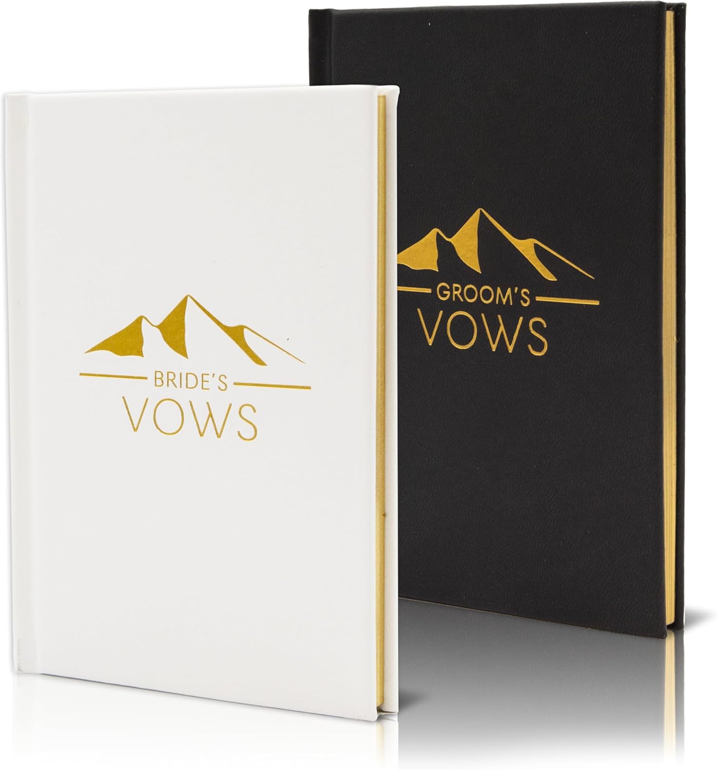 Groom's and Bride's Vows Wedding Vow Books (Set of 2) - Black & White Pocket Sized Gold Foil Embossed Mountain Design Wedding Ceremony Vow Renewal Speech Notebook Planner Gift for Newly Engaged Couple