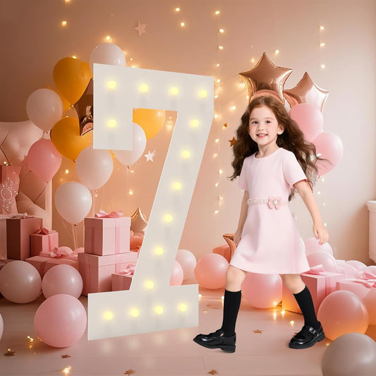 LOBOOM 4FT Light Up Numbers, Marquee Numbers 4 Feet Tall Giant Number 7 Mosaic Big Number Sign for 7th 17th 70th Birthday Party Backdrop Anniversary Decorations, Pre-Cut Large Frame
