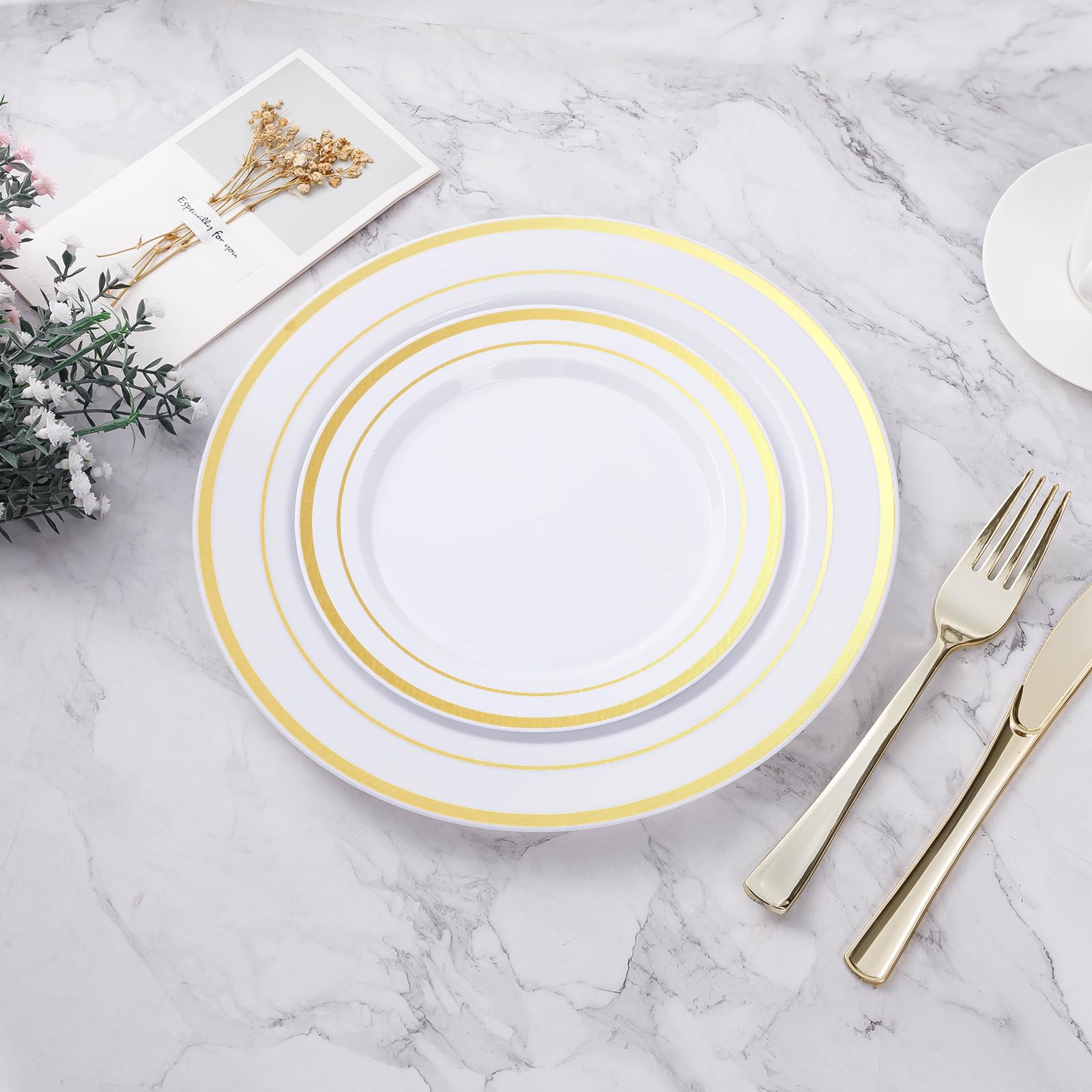 BESTVIP 200PCS Gold Plastic Plate, Disposable Party Plates