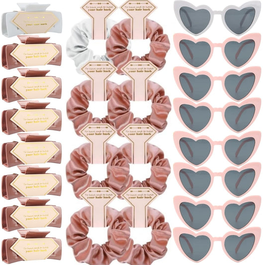 Bridesmaid Scrunchies Proposal Gifts Bachelorette Hair Claws Clips Girls heart sunglasses for Wedding Party Favors (White&Rose Gold)