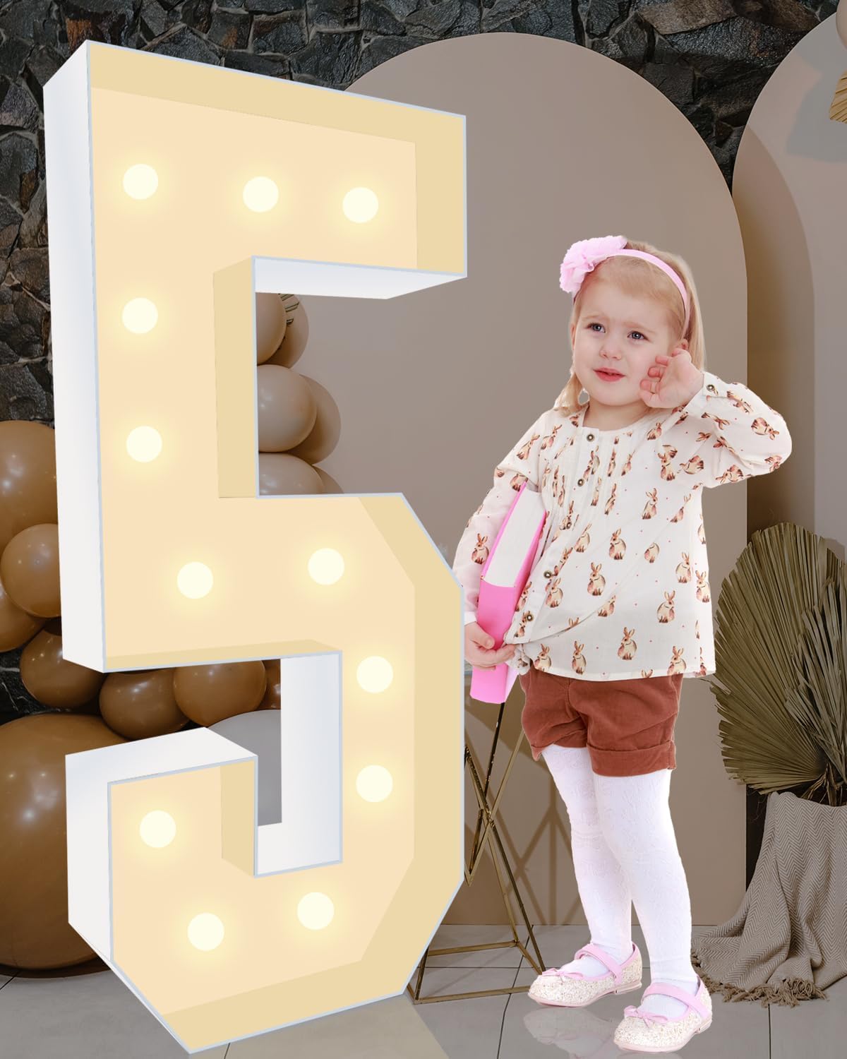 4FT Plastic Marquee Numbers 5 - Light up Numbers Are Made from Corrugated Plastic Board - Quick Assembly Without Tools, Disassembled Components Can Be Used for Photo Wall Decoration, Yard Sale Signs
