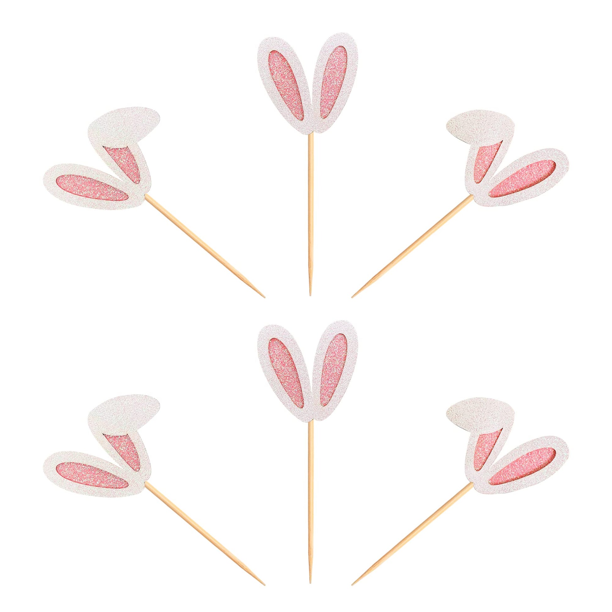 Ercadio 24 Pack Easter Bunny Ear Cupcake Toppers Glitter Pink Rabbit Ears Cupcake Picks Easter