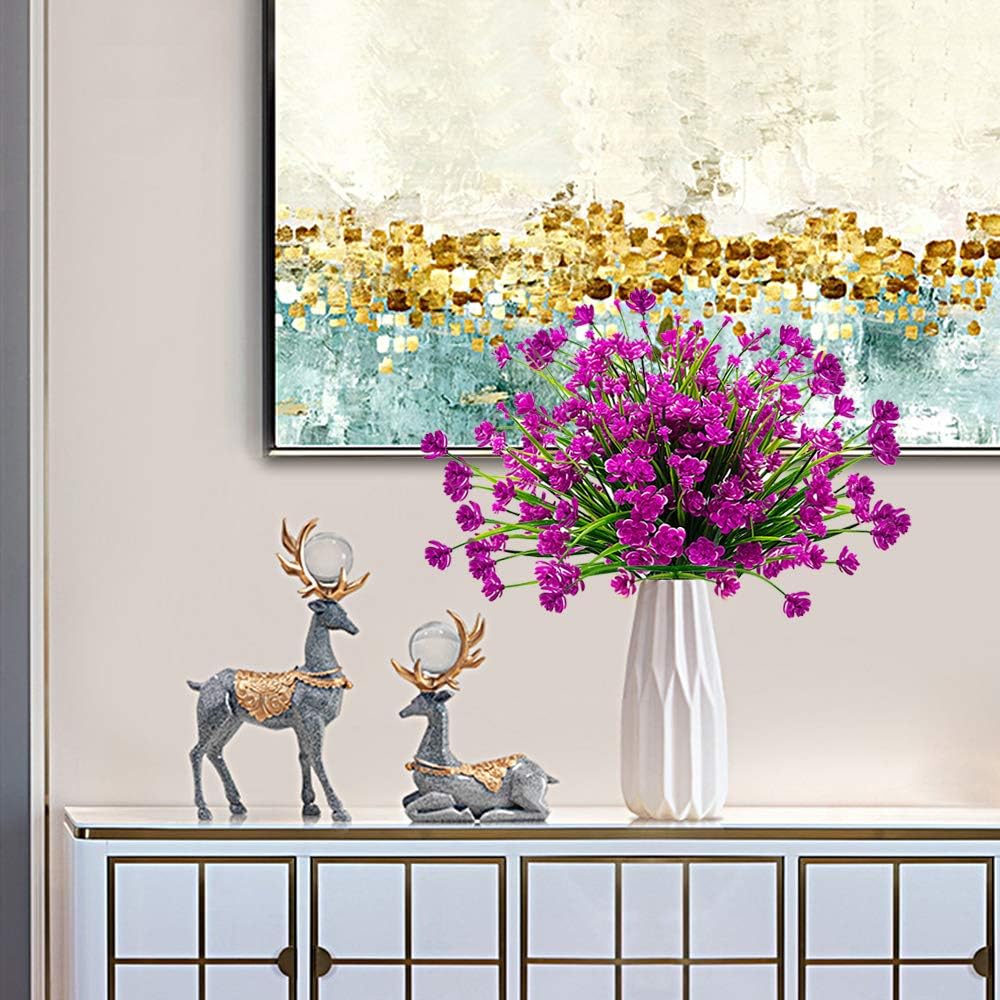 10 Bundles Artificial Flowers Outdoor UV Resistant Fake Plants Indoor Outside Hanging Planter Home Garden Decor (Purple)