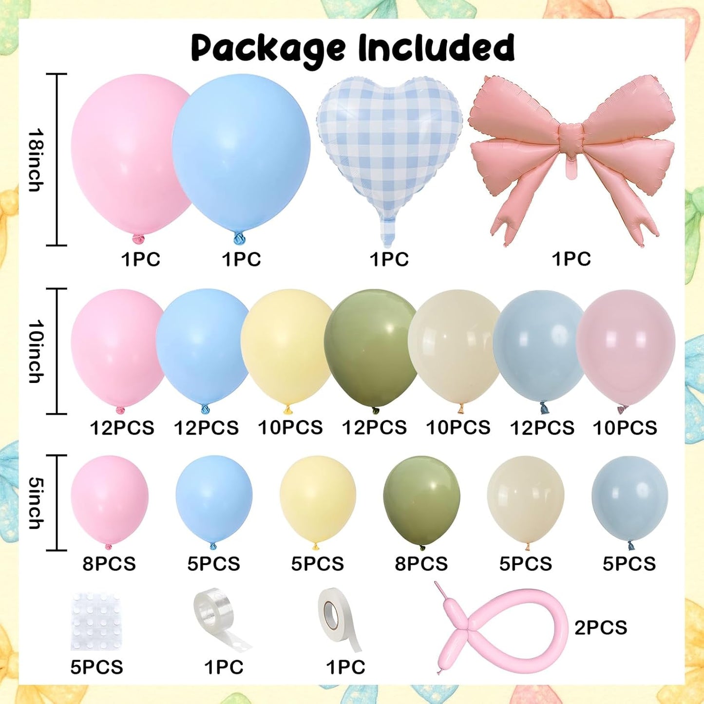 Goose Balloon Arch Kit Pastel Pink Blue Sage Green Balloons Garland with Bow Gingham Heart Foil Goose Birthday Decorations Girls Dusty Pink Blue Olive Yellow Duck Baby Shower Gender Reveal Party Decor