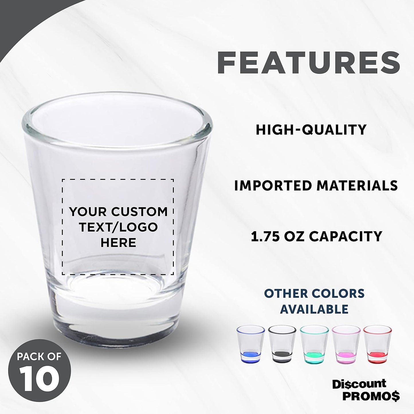 Custom Shot Glasses 1.75 oz. Set of 10, Personalized Bulk Pack - Great for Wedding Favors, Bachelorette Party Decorations, Party Fovors, Color Bottom - Clear