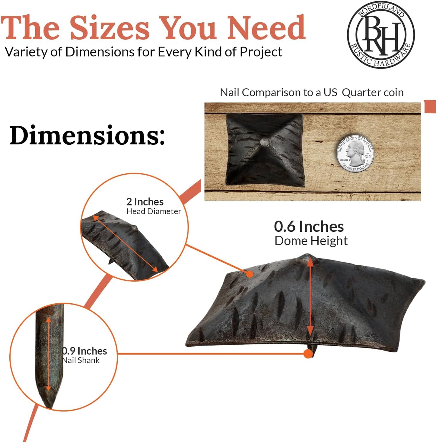 100 Pack 2" Square Head Iron Clavos Decorative Nails – Unfinished – Handmade Rustic Square Fasteners for Farmhouse Shutters, Faux Wood, Barn Doors, Shutters, and Gates – Ornamental Wood Accent