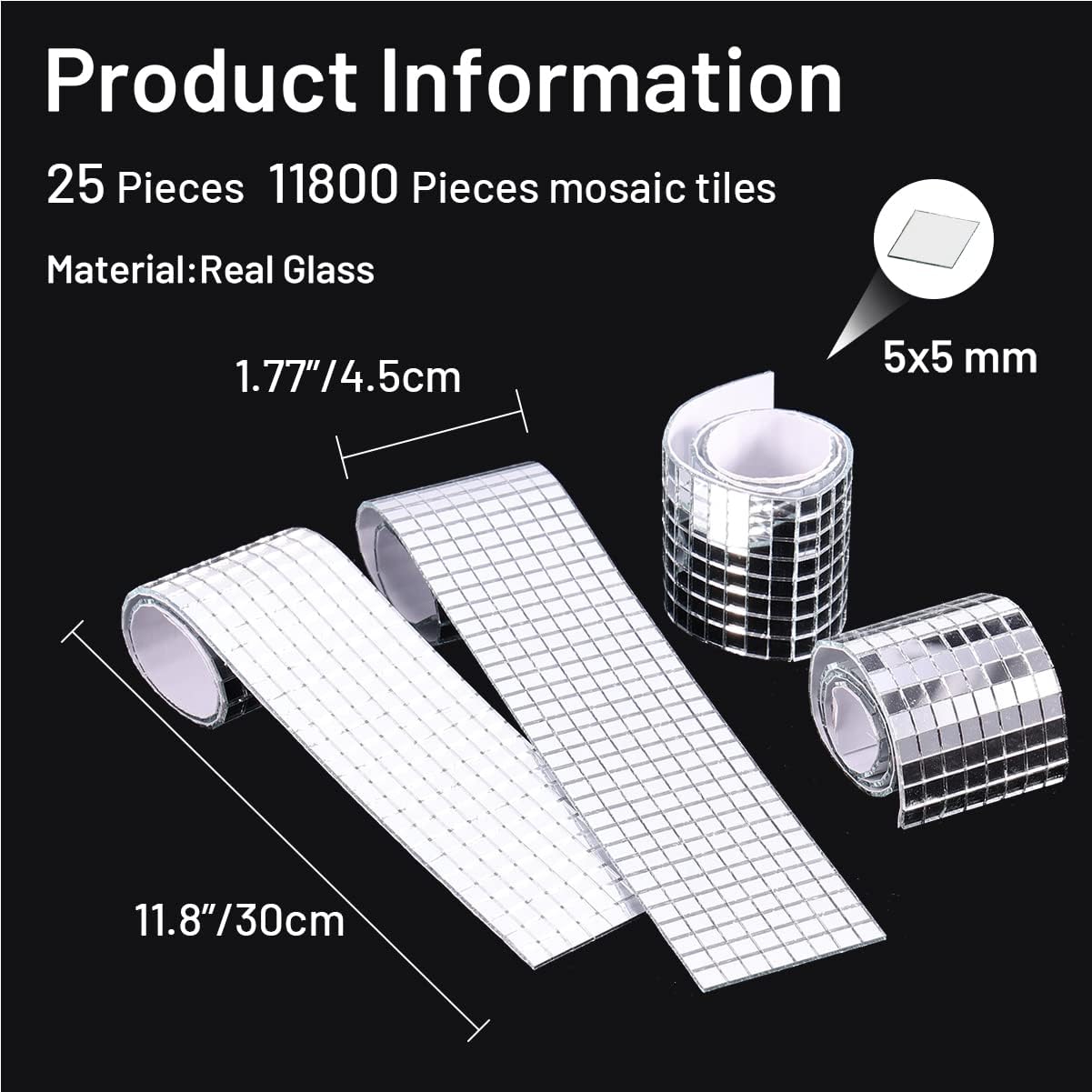 PP OPOUNT Disco Ball Tiles - 11800 Pcs, 5 x 5 mm Self-Adhesive, Mirror Tiles for Crafts & Art Collage, DIY Disco Balls, Indoor/Outdoor Decoration