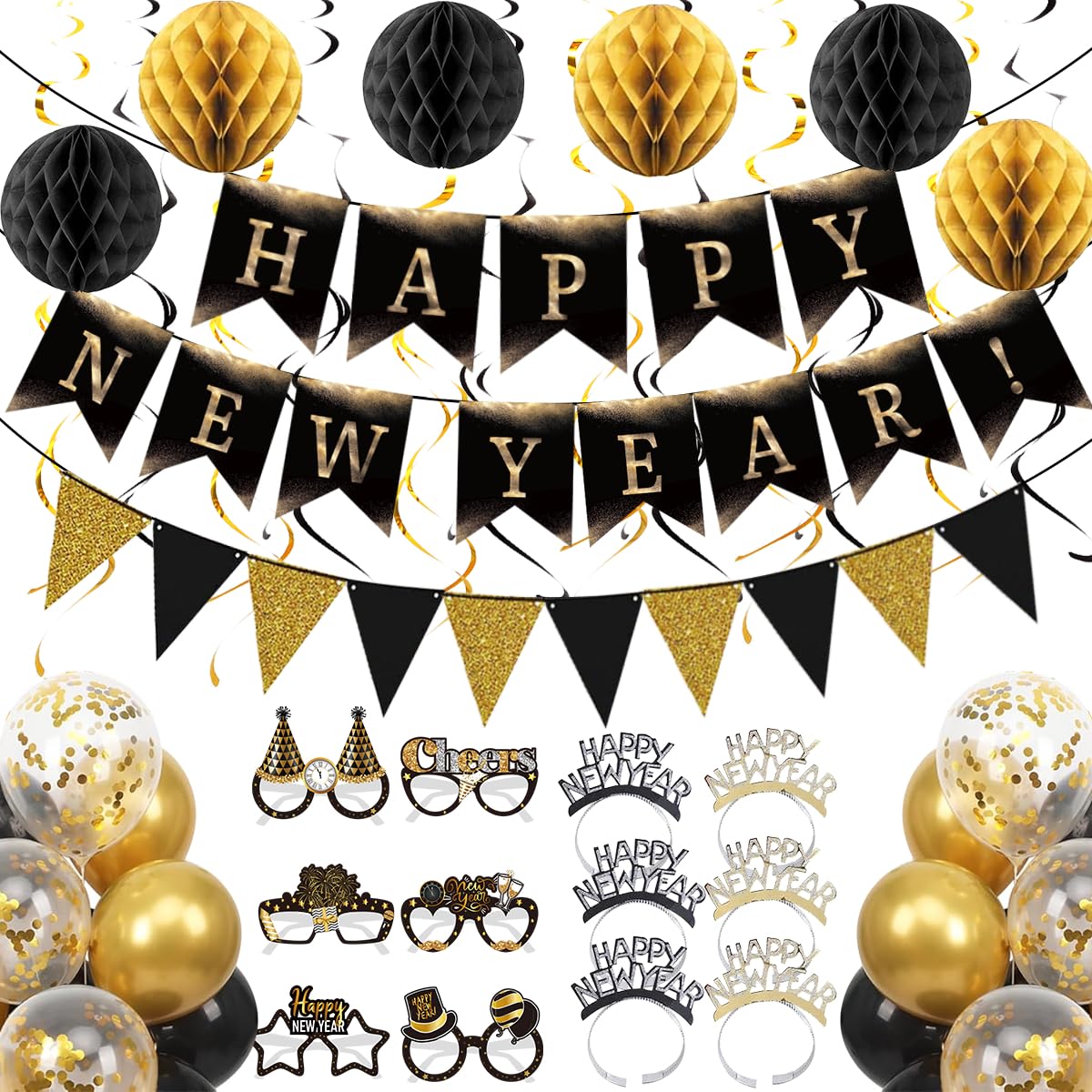 Happy New Year Eve Party Supplies 2027– Complete New Years Decorations Set with Happy New Year