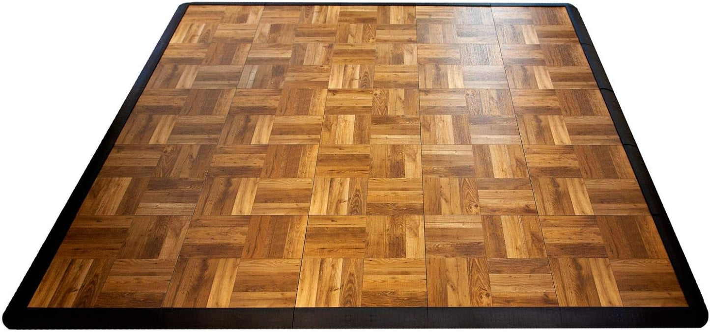 Big Floors 5X5DKOAKFLOOR Interlocking Lightweight Plastic Modular Dance Floor Kit (5' x 5'), Dark Oak, 45 Piece