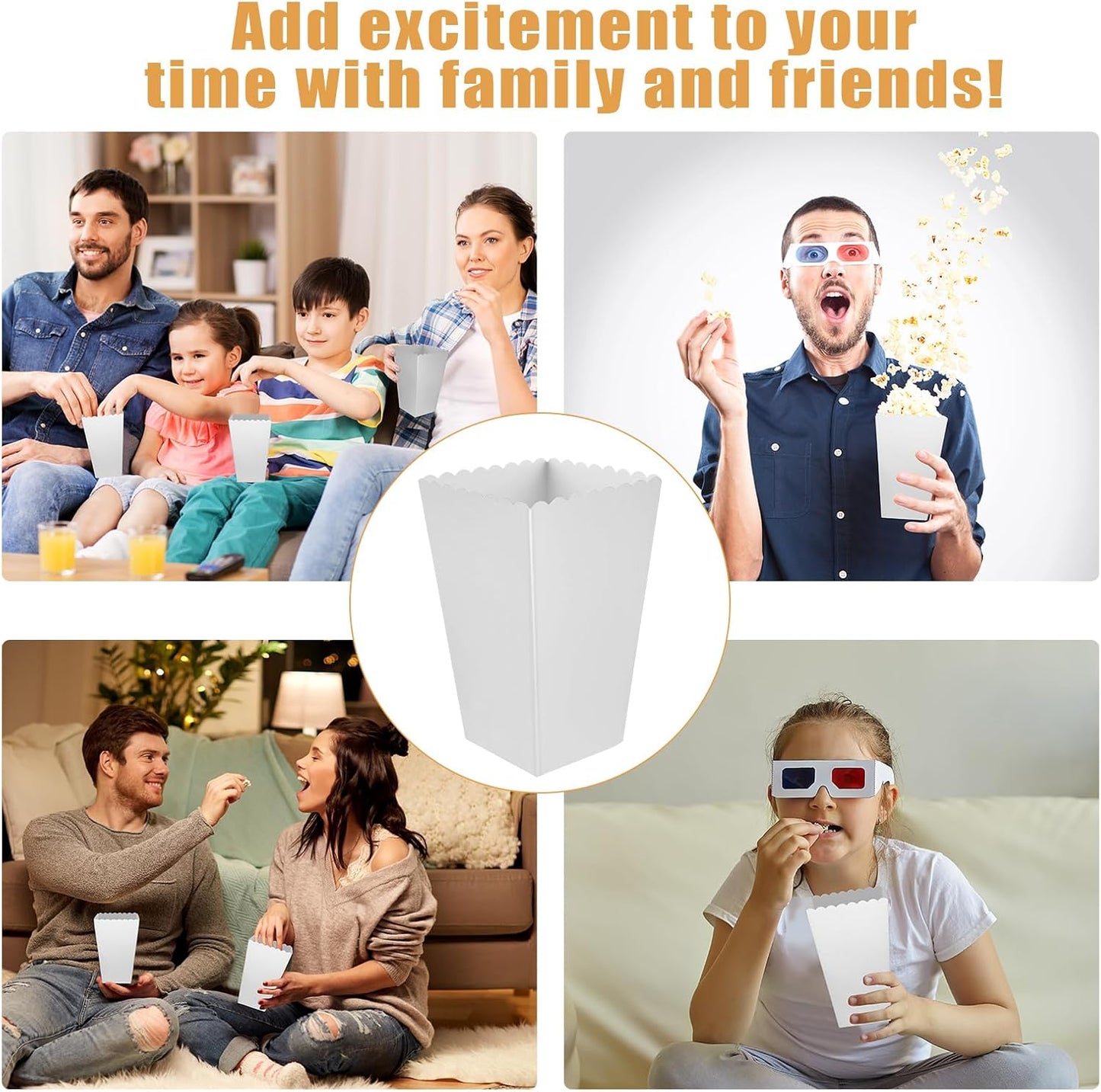 50 Pcs Popcorn Boxes Mini Paper Popcorn Box Cardboard Popcorn Container for Party Disposable Snack Candy Popcorn Bags Popcorn Holder for Movie Nights Birthday Wedding (White)