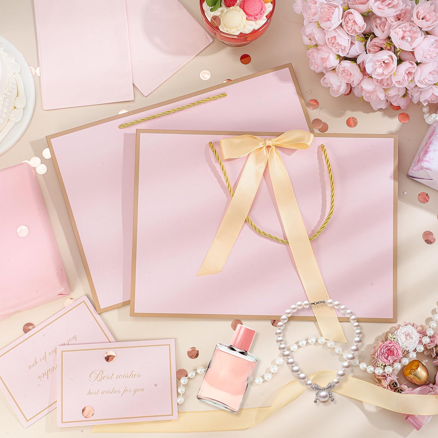 woric Pink Gift Bags with Handles, 14" Medium Gift Bags with Tissue Paper