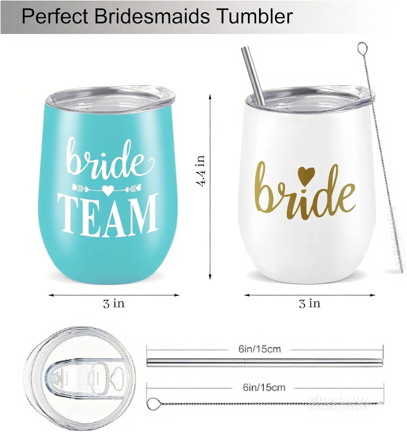 Bride Squad Bachelorette Party Cups 10 Pcs Team Bride Cups Bridesmaid Gifts Tumblers 12 Oz Insulated Cups with Lid and Straw(Turquoise)