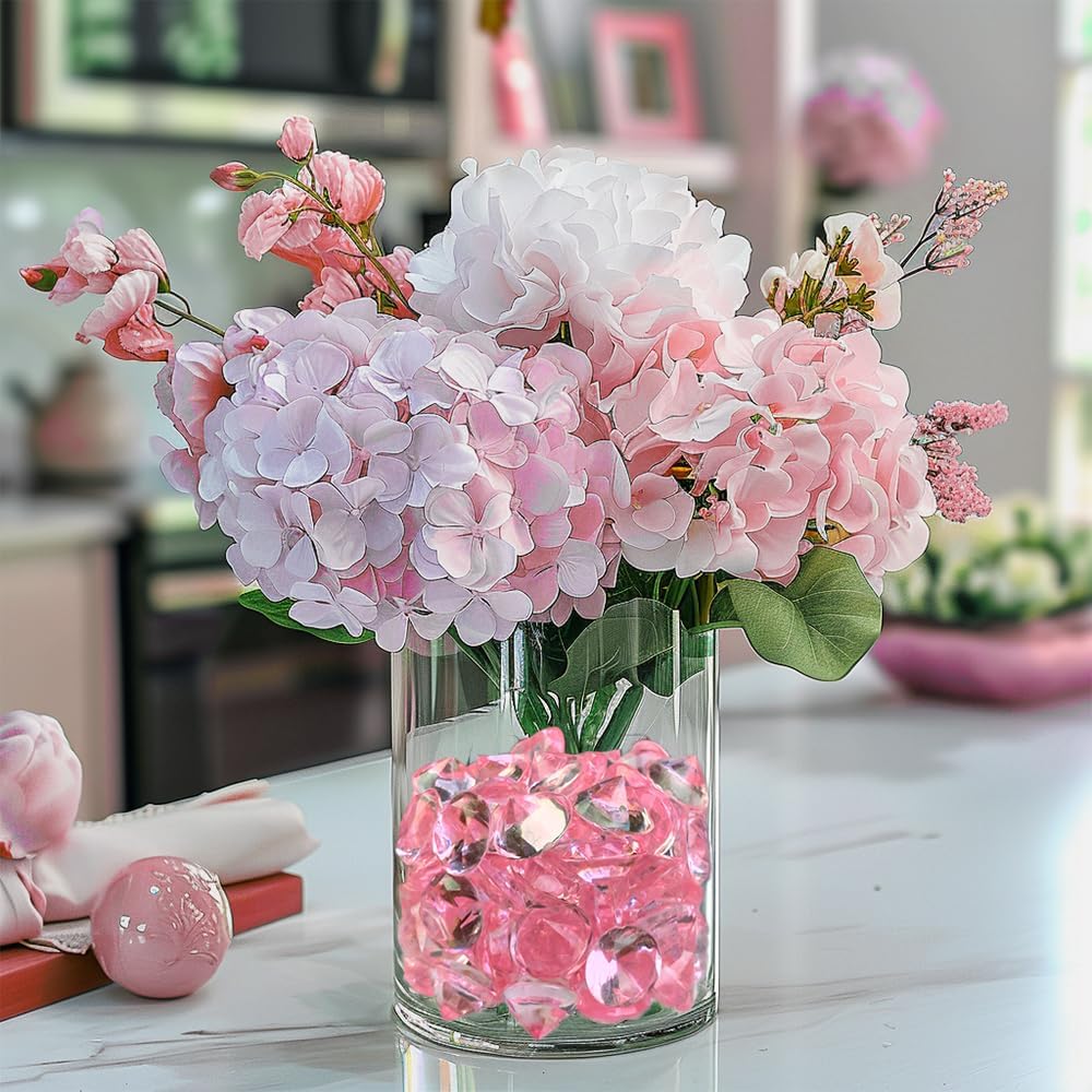 HappyFiller 250 PCS Pink Acrylic Crystals Gems 20 mm Fake Diamonds Party Favors Confetti Wedding Reception Decorations Table Scatter Poppers,Arts Crafts,Vase Fillers,Diving Pool Treasure Jewels