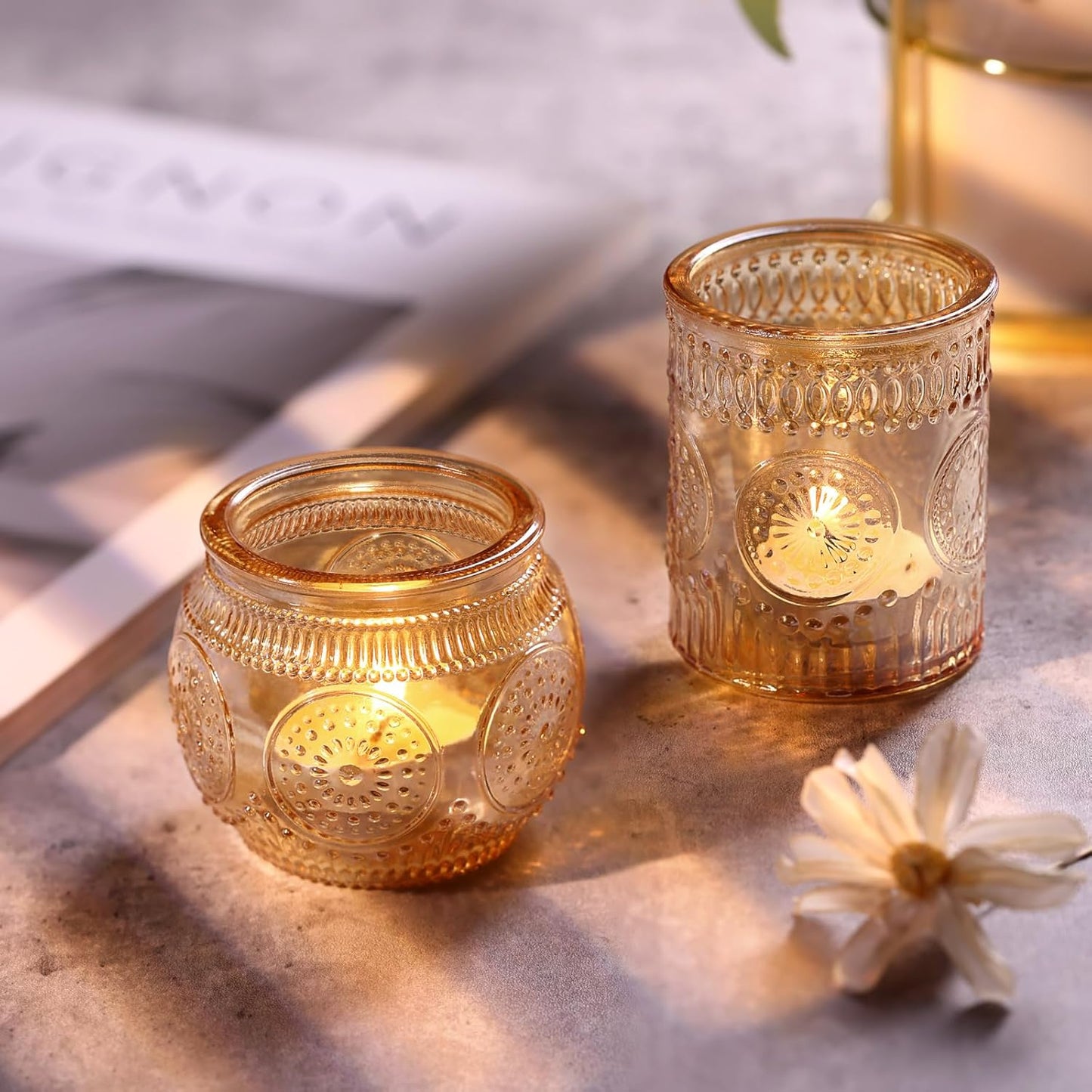 DARJEN 24Pcs Gold Votive Candle Holders - Glass Candle Holder Bulk for Table Centerpiece, Tea Lights Candle Holders for Home, Christmas Party & Wedding Shower