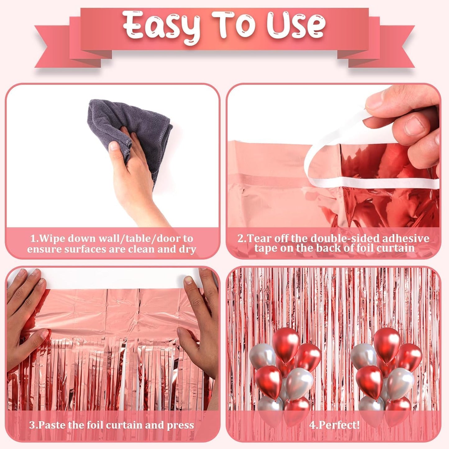 2 Pack Rose Gold Tinsel Foil Fringe Curtains, Rose Gold Party Decorations, Metallic Tinsel Party Streamers Backdrop for Birthday Baby Shower Graduation Wedding Party Decorations