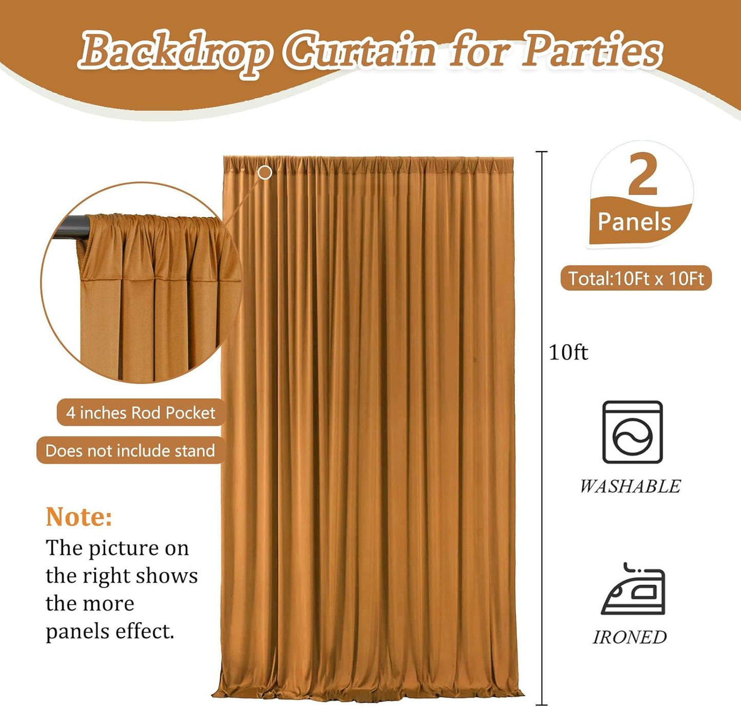 10 x 10 Feet Brown Backdrop Curtain for Partie, Background Curtains for Photoshoot, Birthday, Wedding, Halloween, Thanksgiving, Christmas Day, New Year Party Decorations 5Ft x 10Ft, 2 Panels