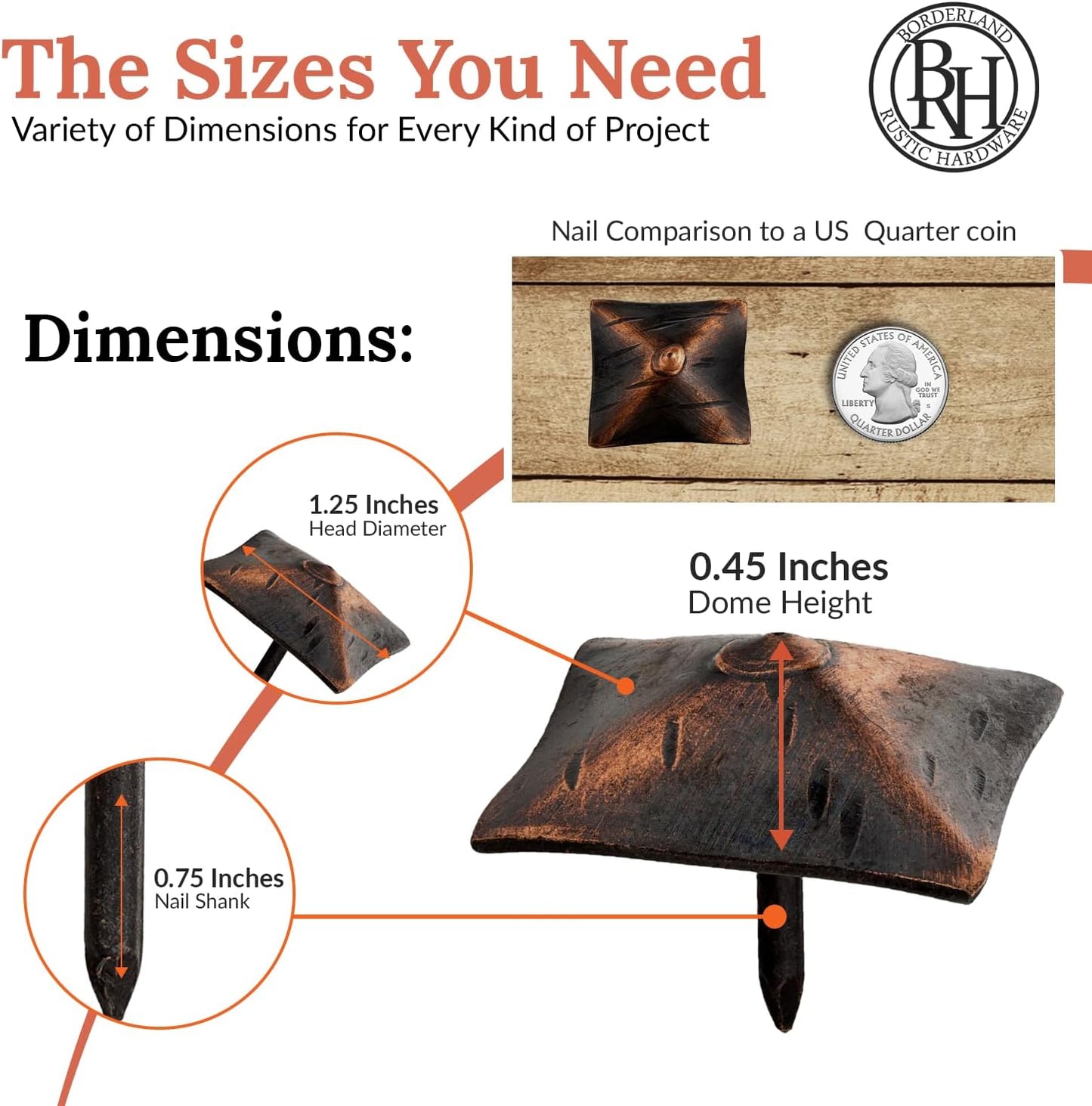 25 Pack 1.25" Square Head Iron Clavos Decorative Nails – Oil Rubbed Bronze – Handmade Rustic Square Fasteners for Farmhouse Shutters, Barn Doors, Shutters, Gates – Ornamental Wood Accent