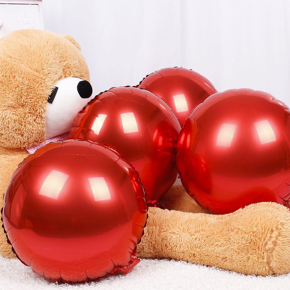 18" Red Round Shaped Foil Balloons Mylar Helium Balloons for Birthday Party Wedding Baby Shower Decorations, Pack of 20