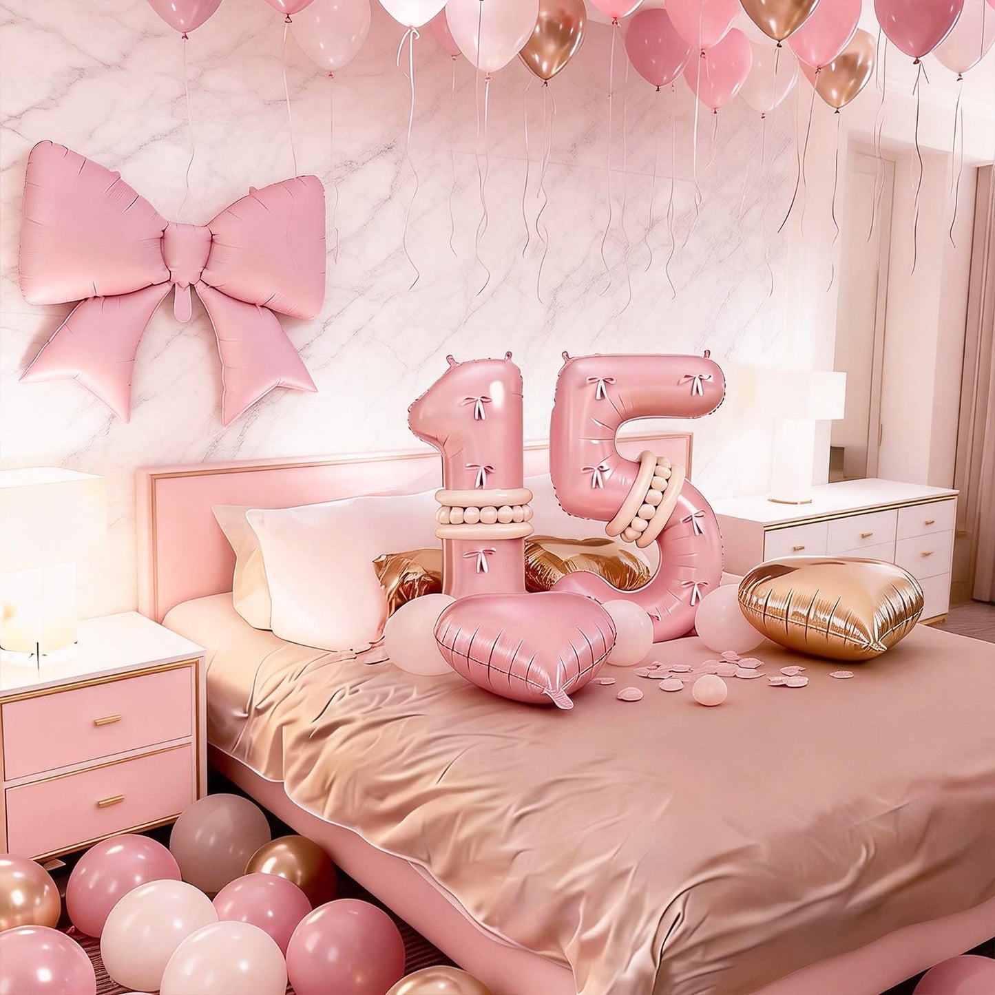 Jobkoo 15th Birthday Decorations Girls, Pink Gold 40 Inch Number 15 Balloon