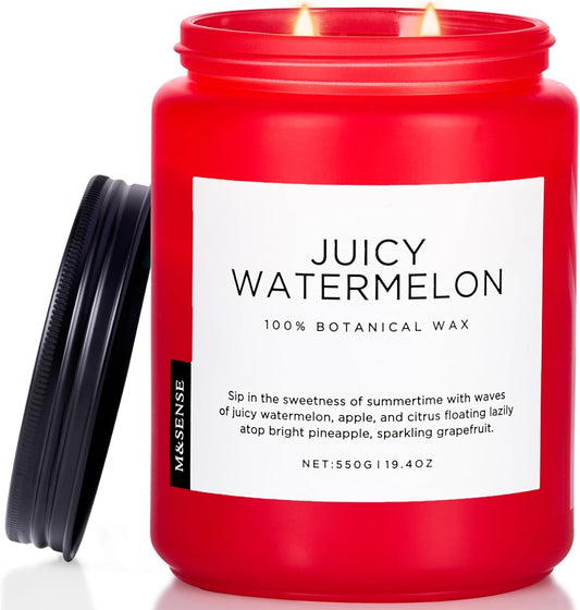 M&SENSE Juicy Watermelon Scented Candle, 19.4oz 110 Hours Clean Non Toxic Natural Soy Wax Long Lasting Candle for Women Men, 2 Wick Fruit Scent Home Fragrance Home Decor for Housewarming Gifts
