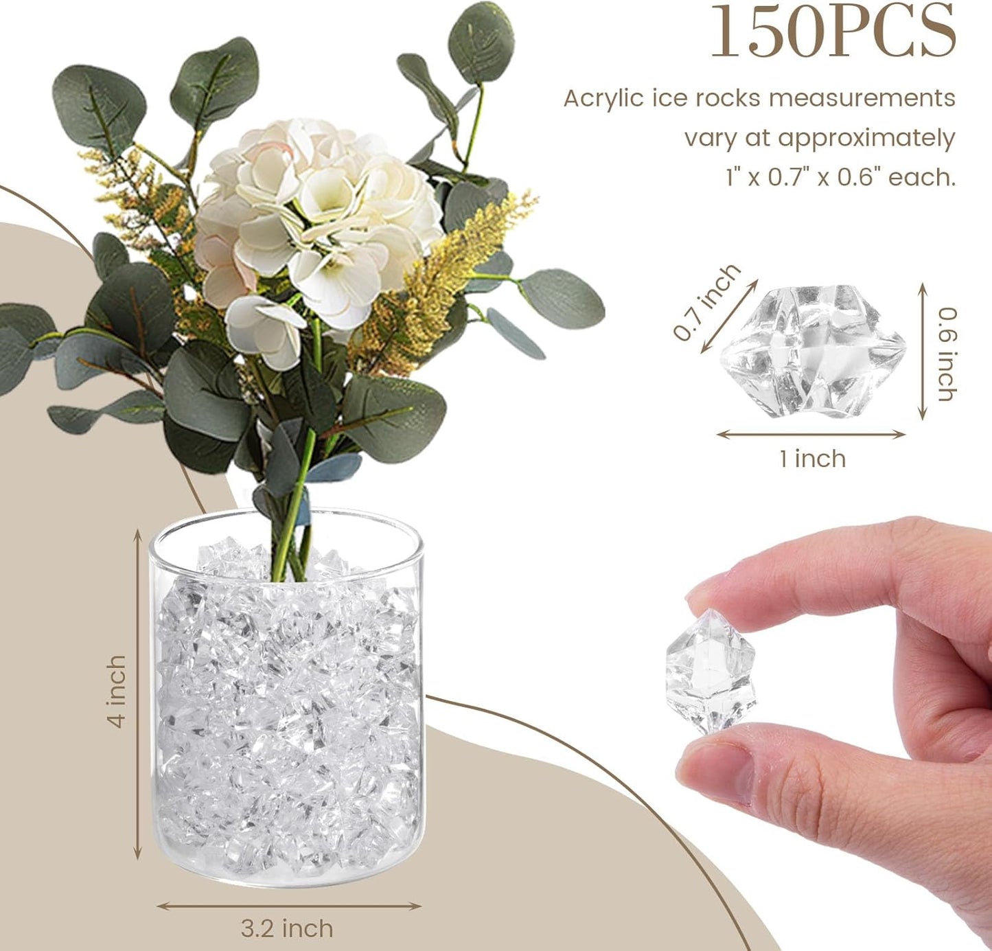 DomeStar Fake Ice, 150PCS Fake Diamonds, Plastic Diamonds Acrylic Rocks Vase Fillers for Centerpieces Wedding Party Table Scatter Food Display